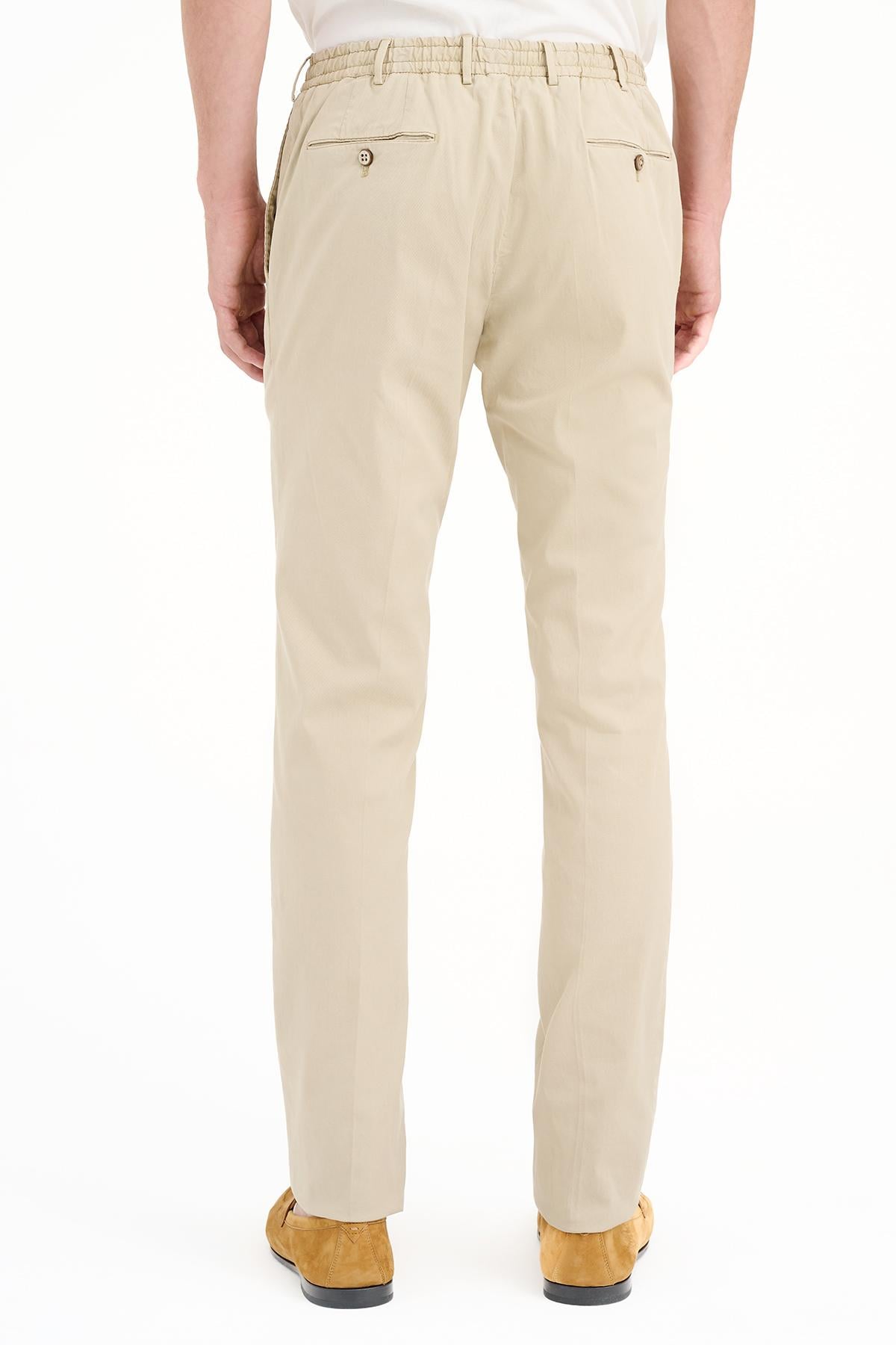 Erkek Ekru Slim Fit Elastik Bel Lyocell Jogger Pantolon