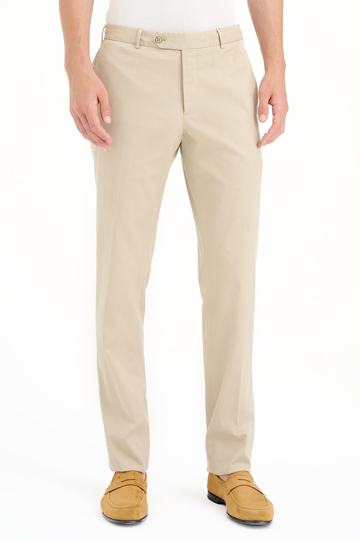 Erkek Ekru Slim Fit Elastik Bel Lyocell Jogger Pantolon