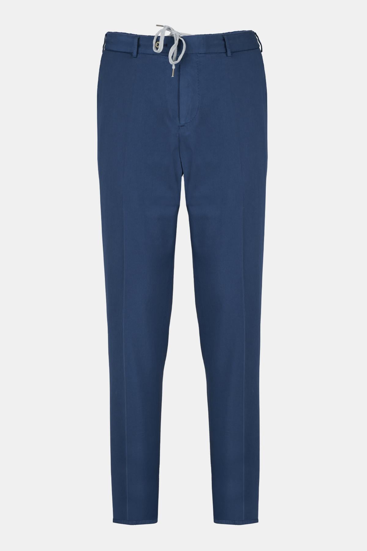 Erkek Lacivert Slim Fit Elastik Bel İpek Karışımlı Jogger Pantolon
