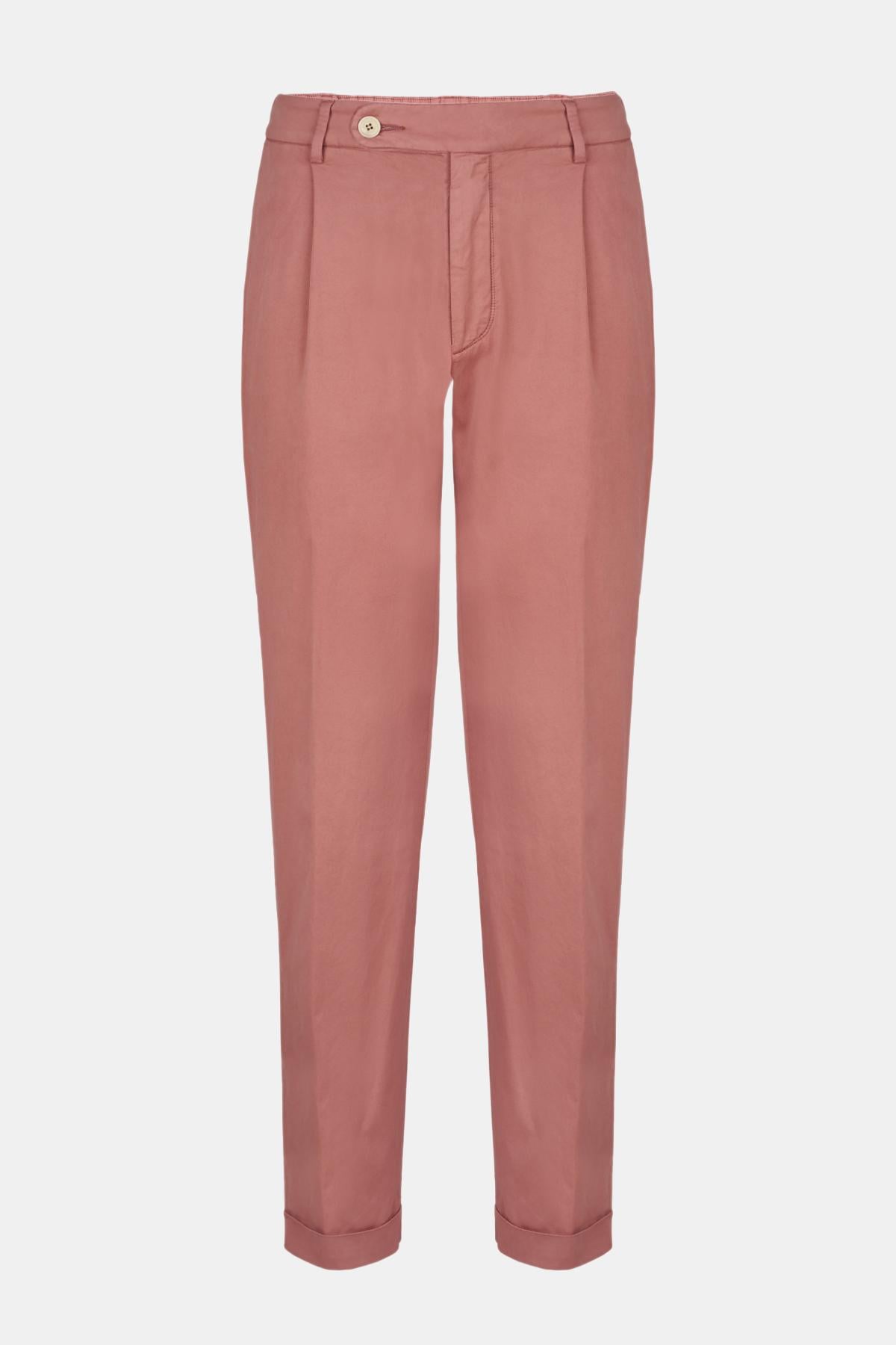 Erkek Kırmızı İpek Karışımlı Chino Pantolon