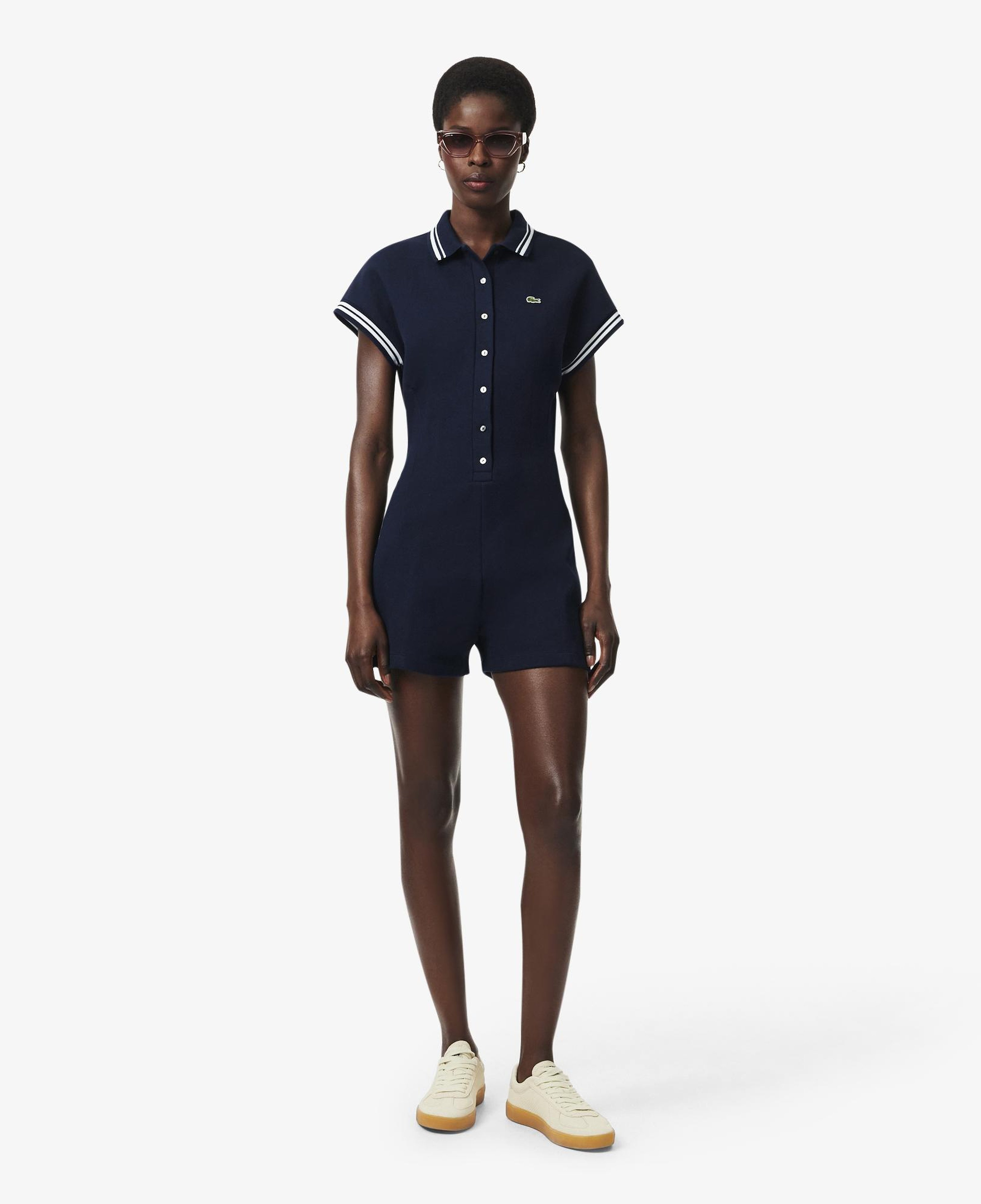 Kadın Slim Fit Kısa Kollu Polo Yaka Lacivert Tulum