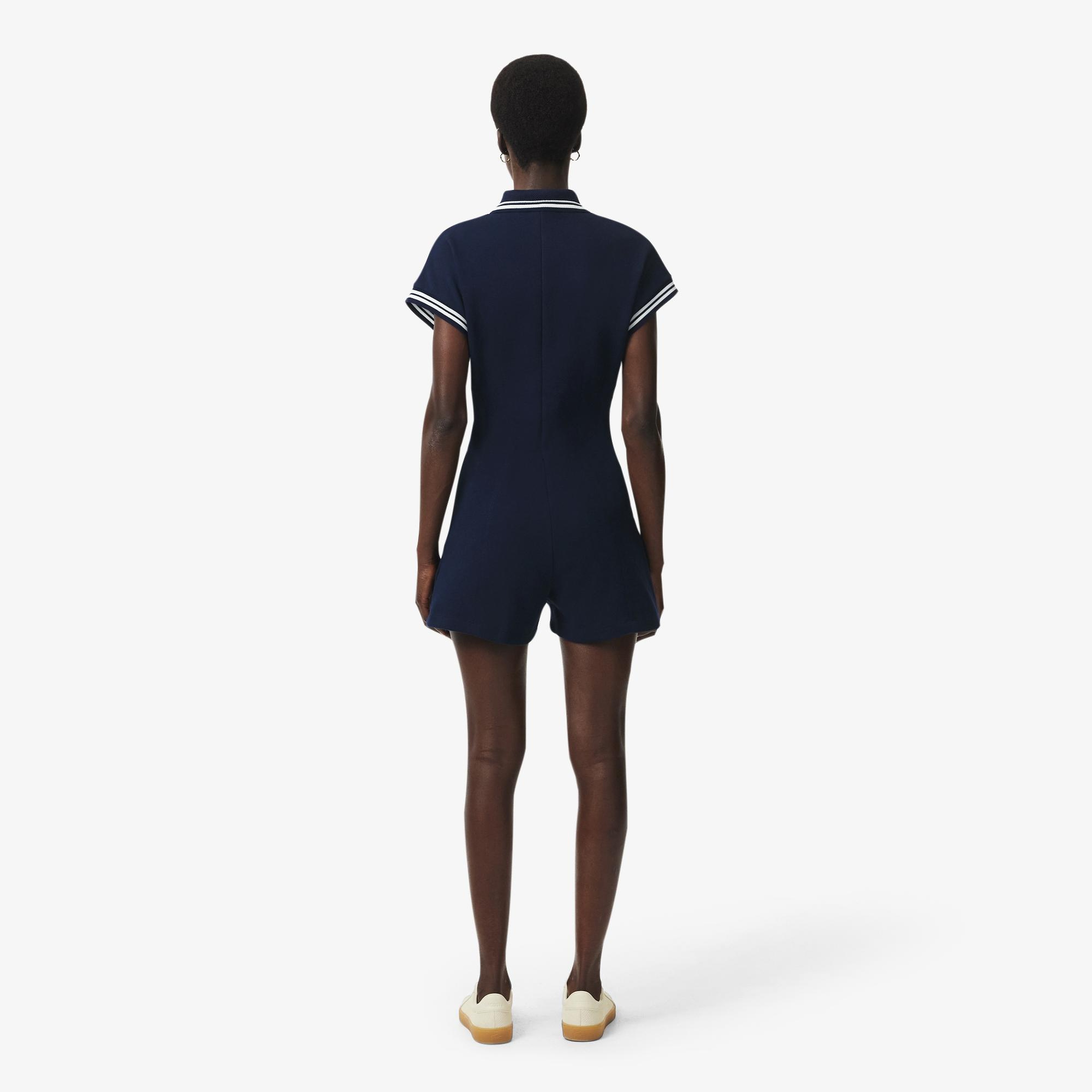 Kadın Slim Fit Kısa Kollu Polo Yaka Lacivert Tulum