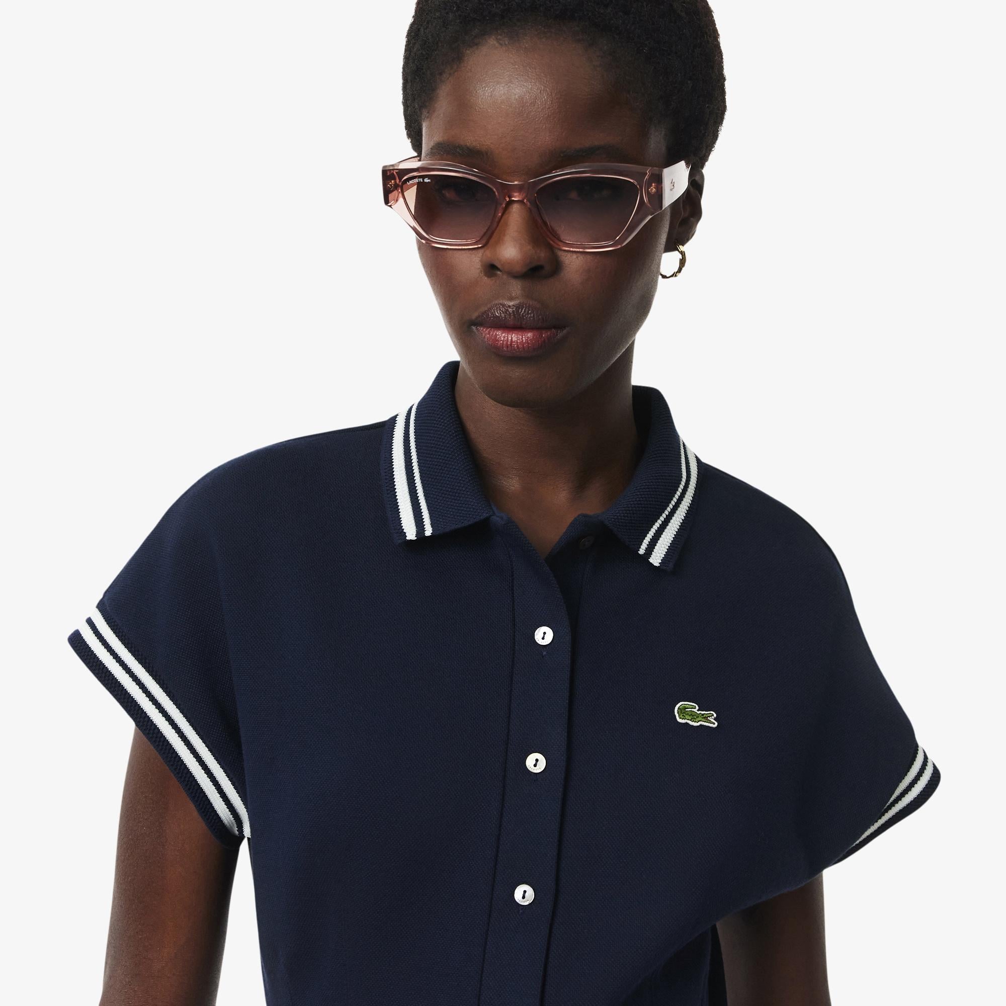 Kadın Slim Fit Kısa Kollu Polo Yaka Lacivert Tulum