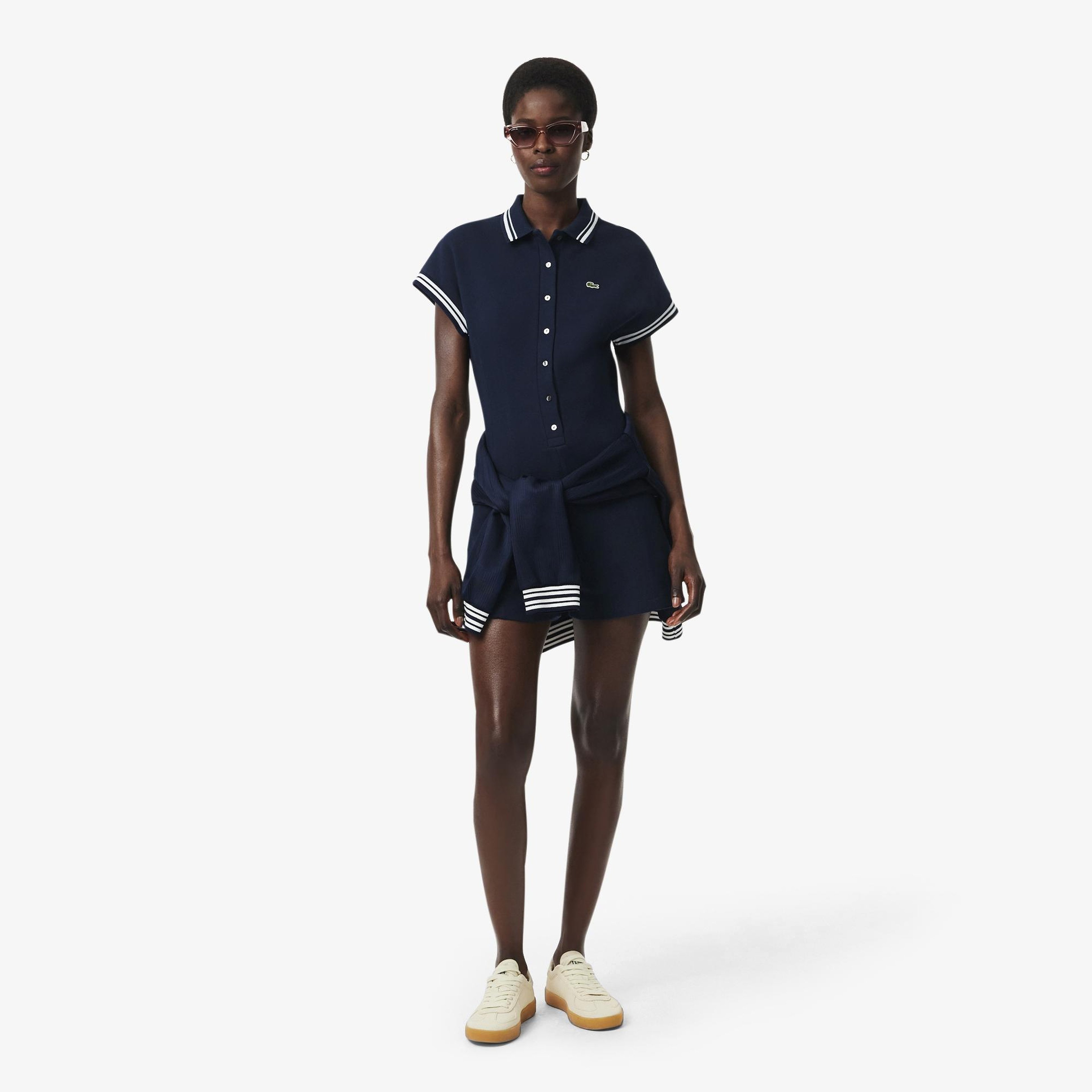 Kadın Slim Fit Kısa Kollu Polo Yaka Lacivert Tulum