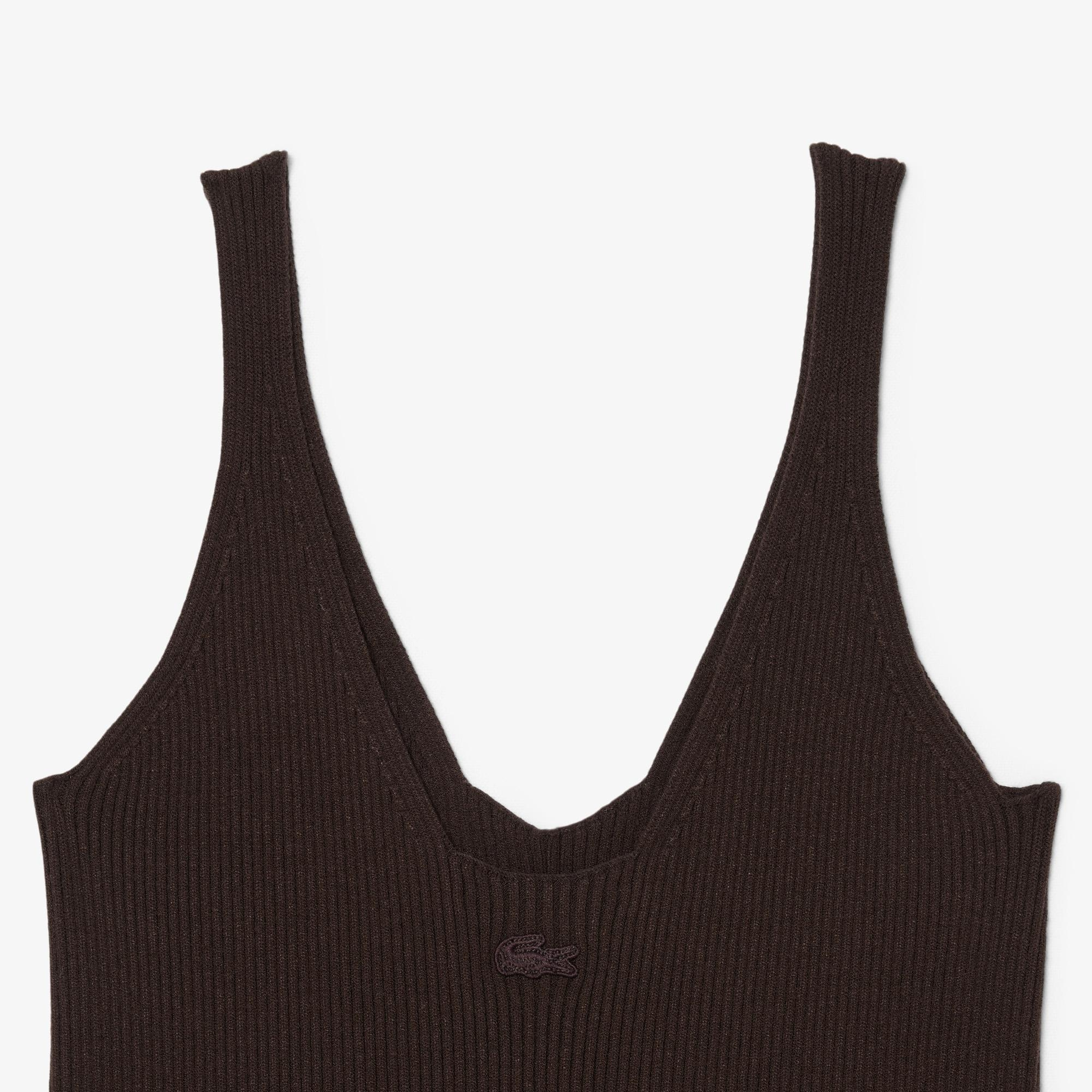 Kadın Slim Fit Kolsuz V Yaka Koyu Kahverengi Elbise
