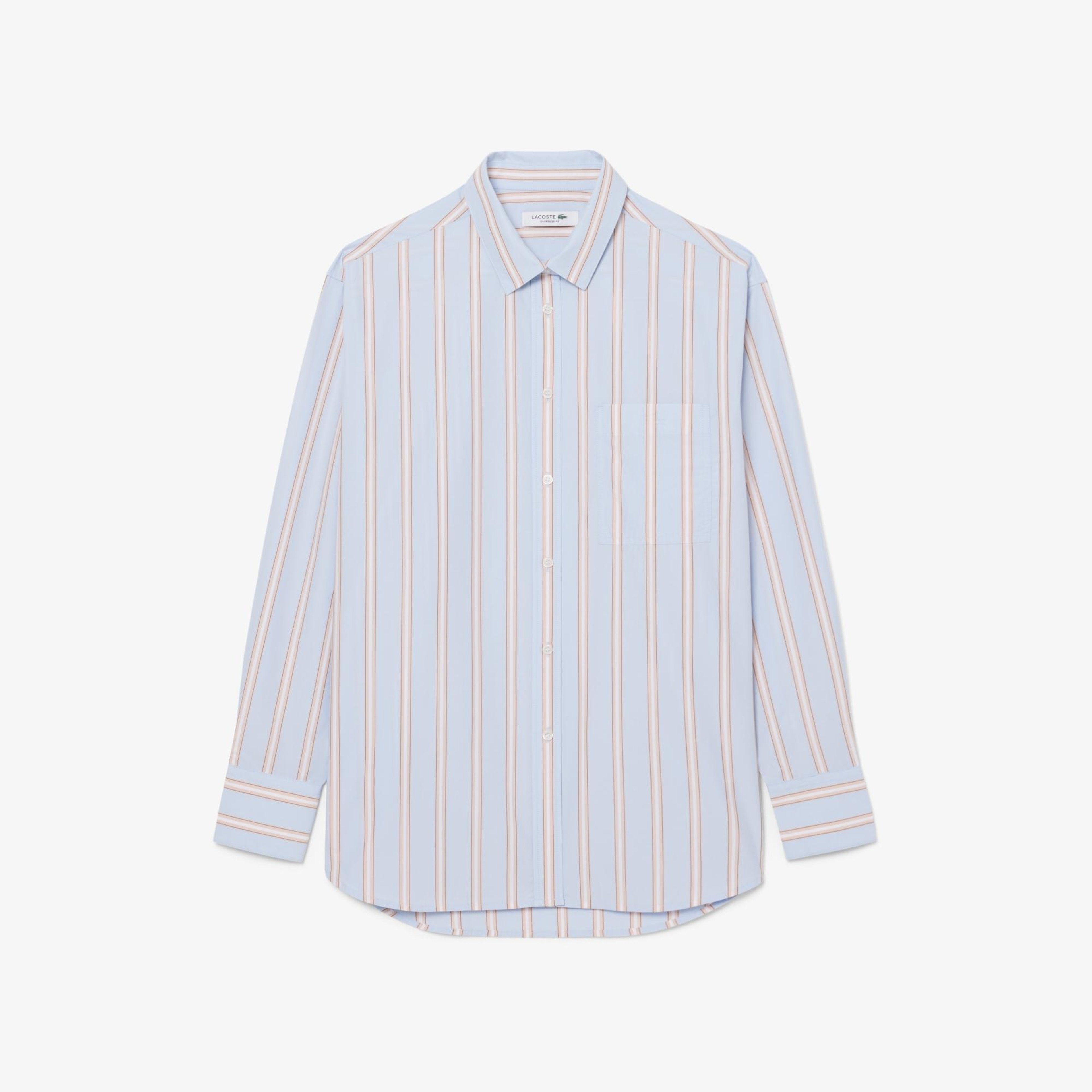 Kadın Oversize Fit Çizgili Mavi Gömlek