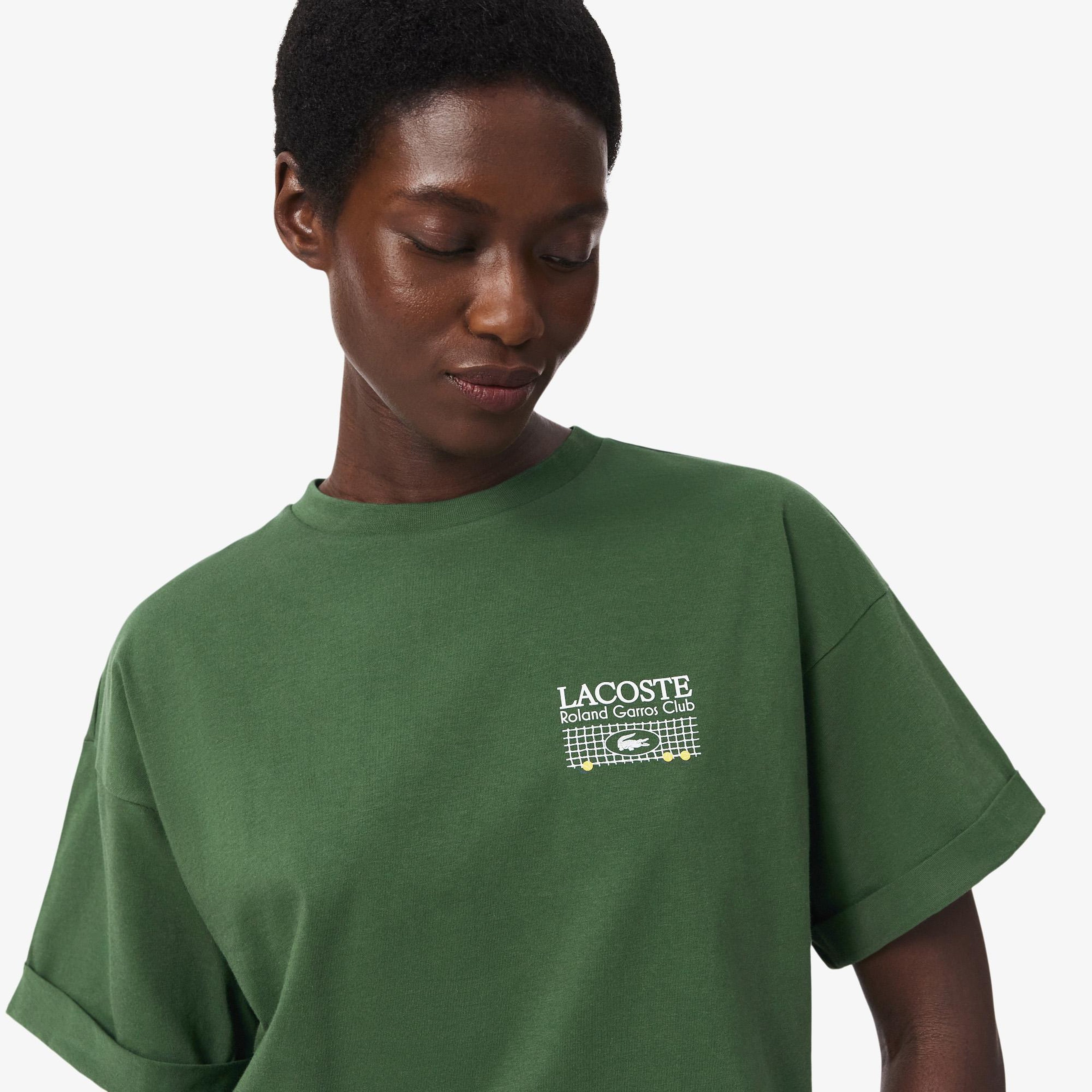 Kadın Relaxed Fit Baskılı Koyu Yeşil T-Shirt