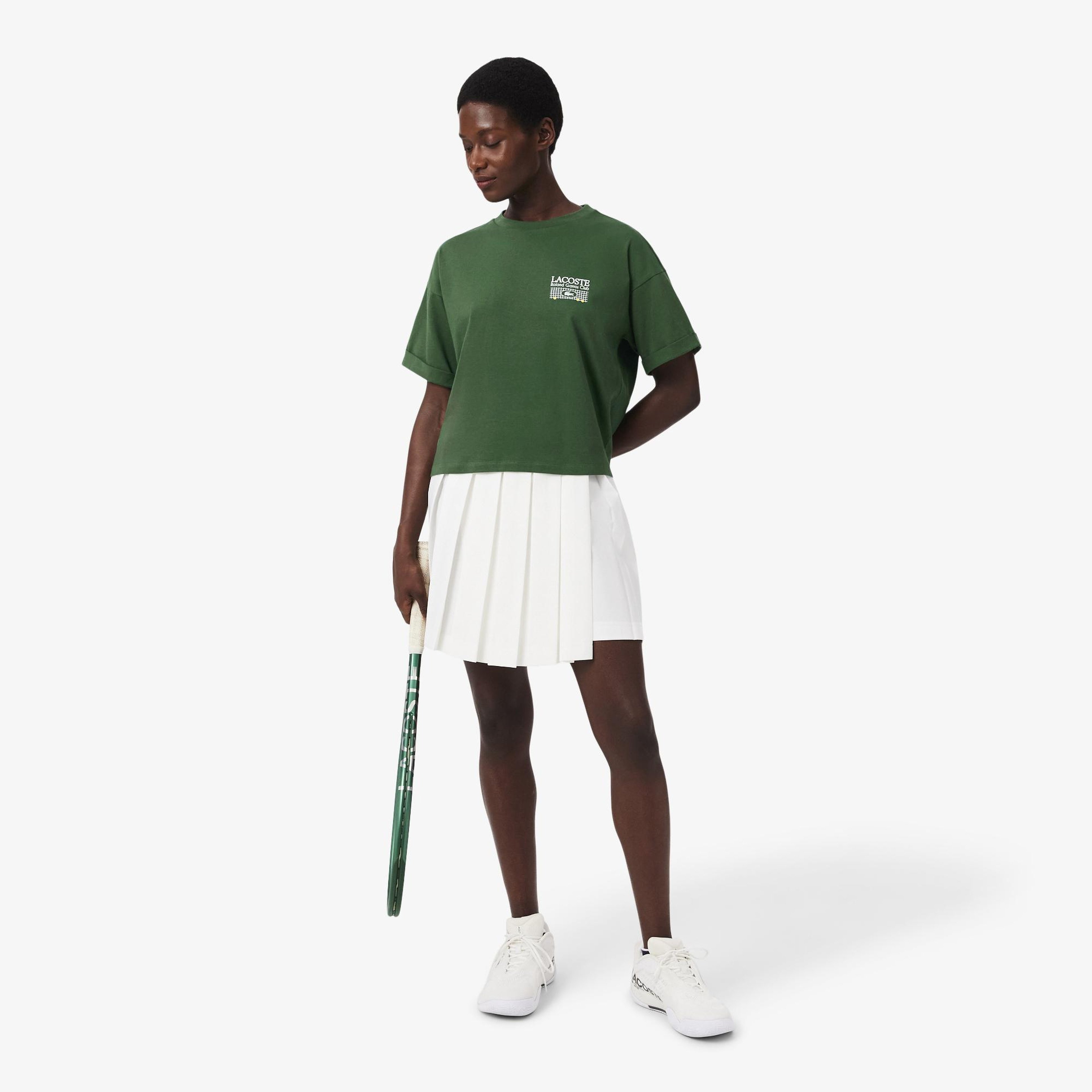 Kadın Relaxed Fit Baskılı Koyu Yeşil T-Shirt