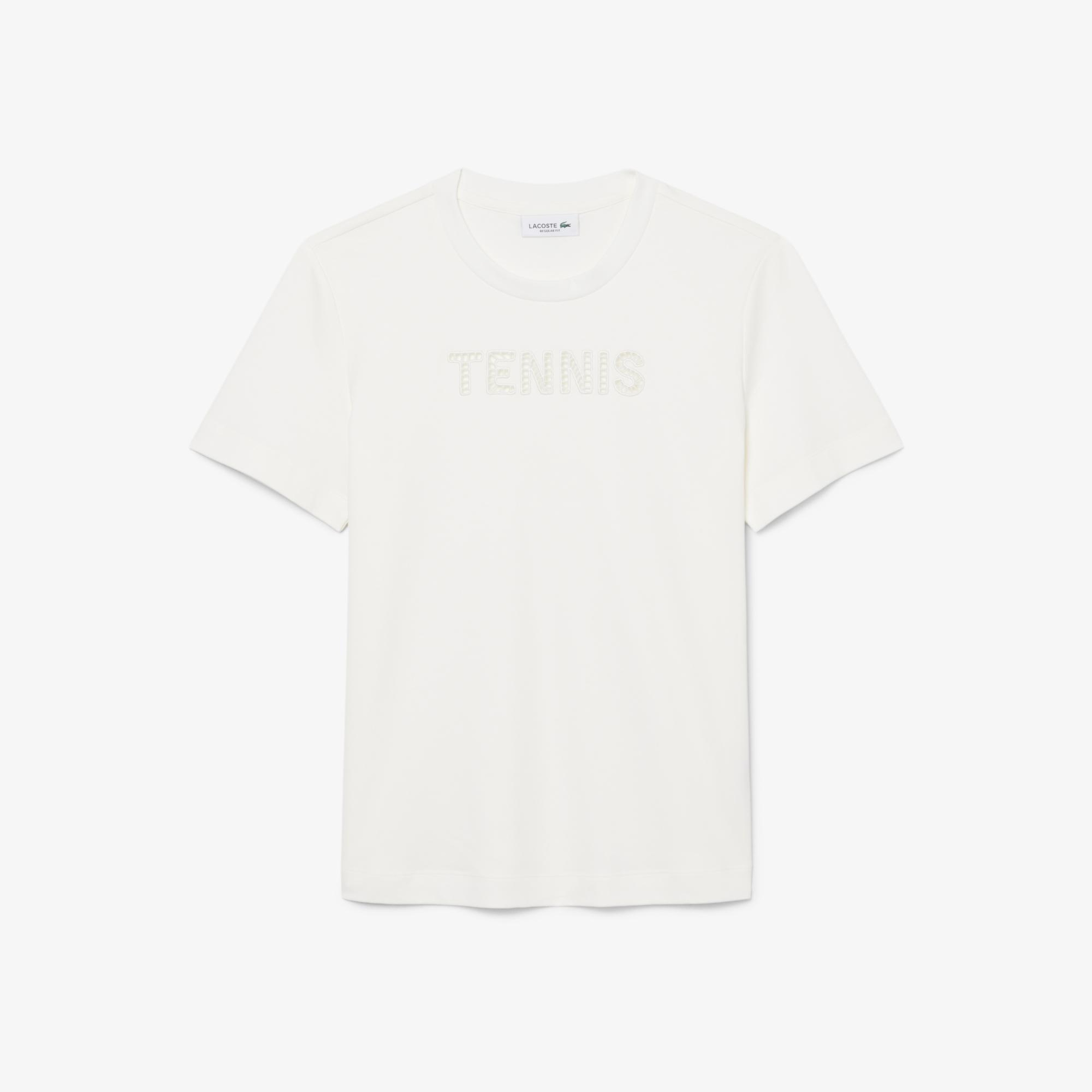 Kadın Regular Fit Bisiklet Yaka Baskılı Beyaz T-Shirt