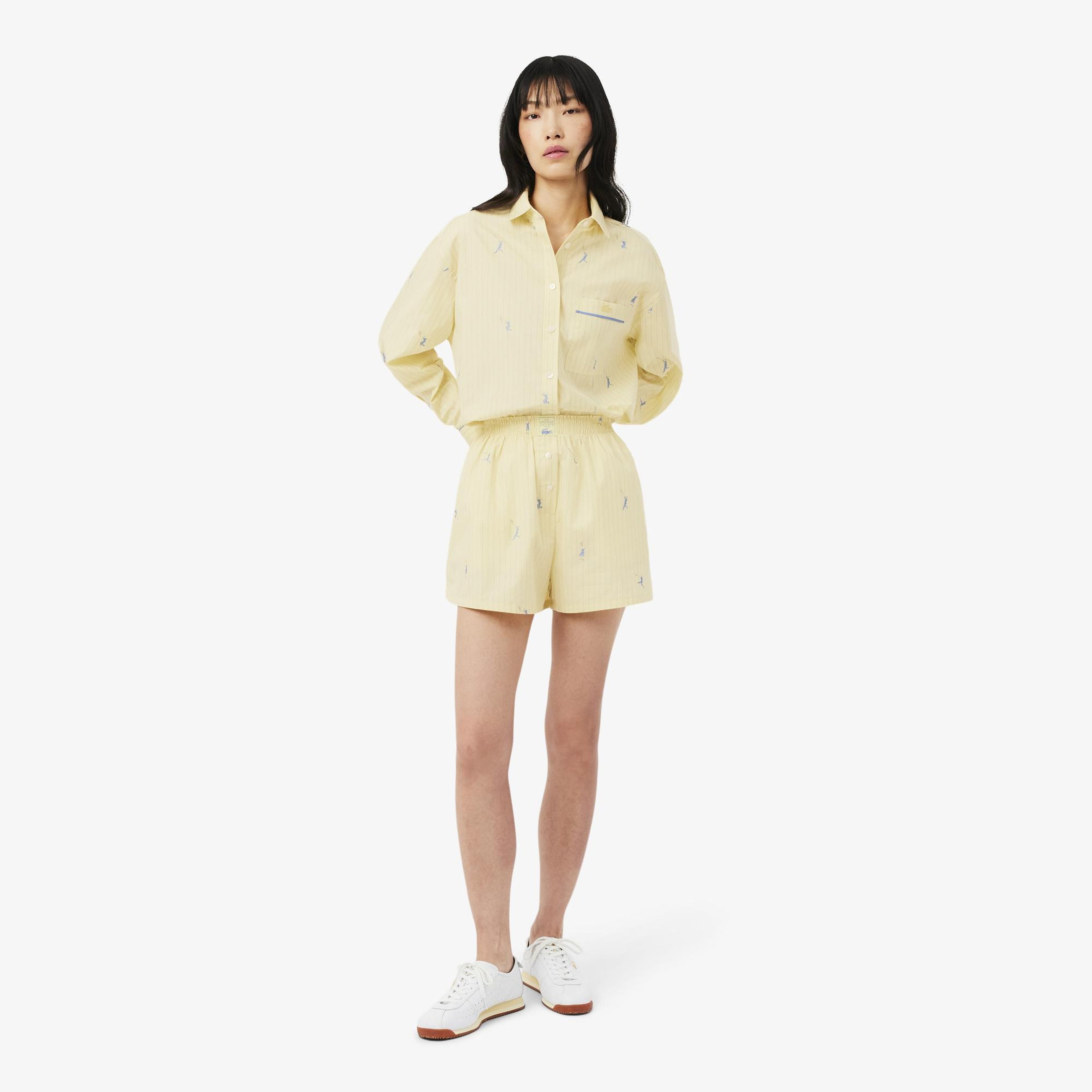 Kadın Oversize Fit Çizgili Sarı Şort