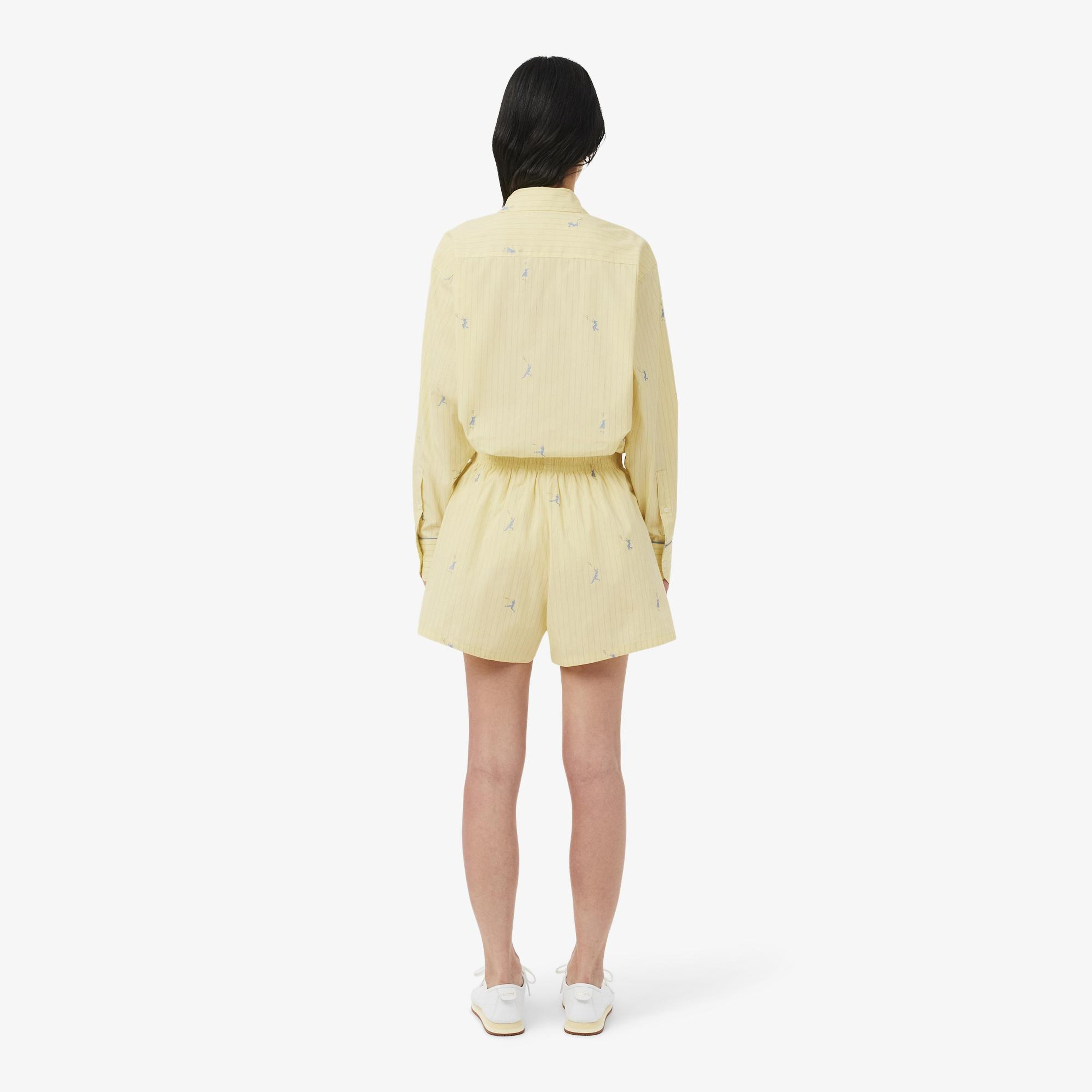 Kadın Oversize Fit Çizgili Sarı Şort