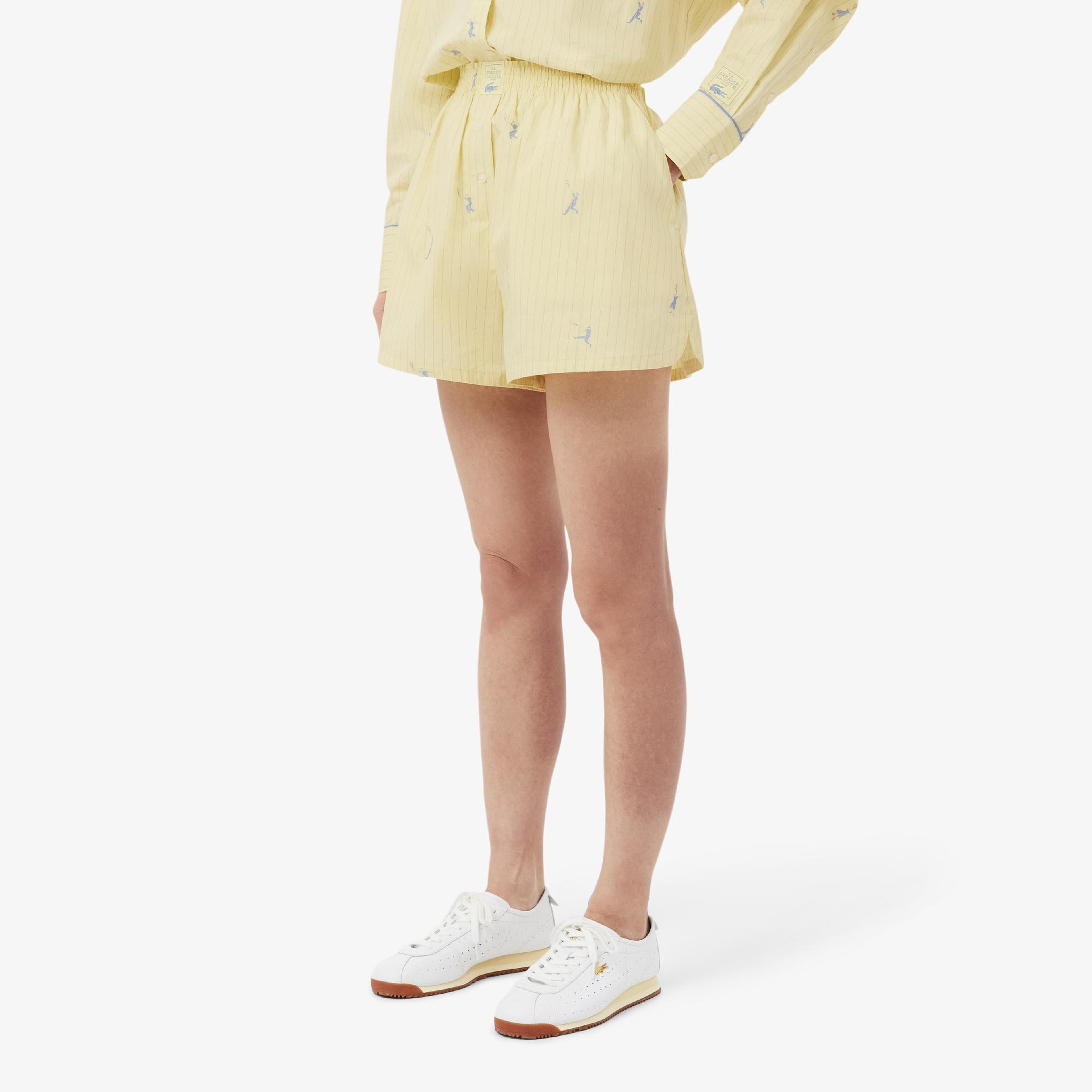 Kadın Oversize Fit Çizgili Sarı Şort