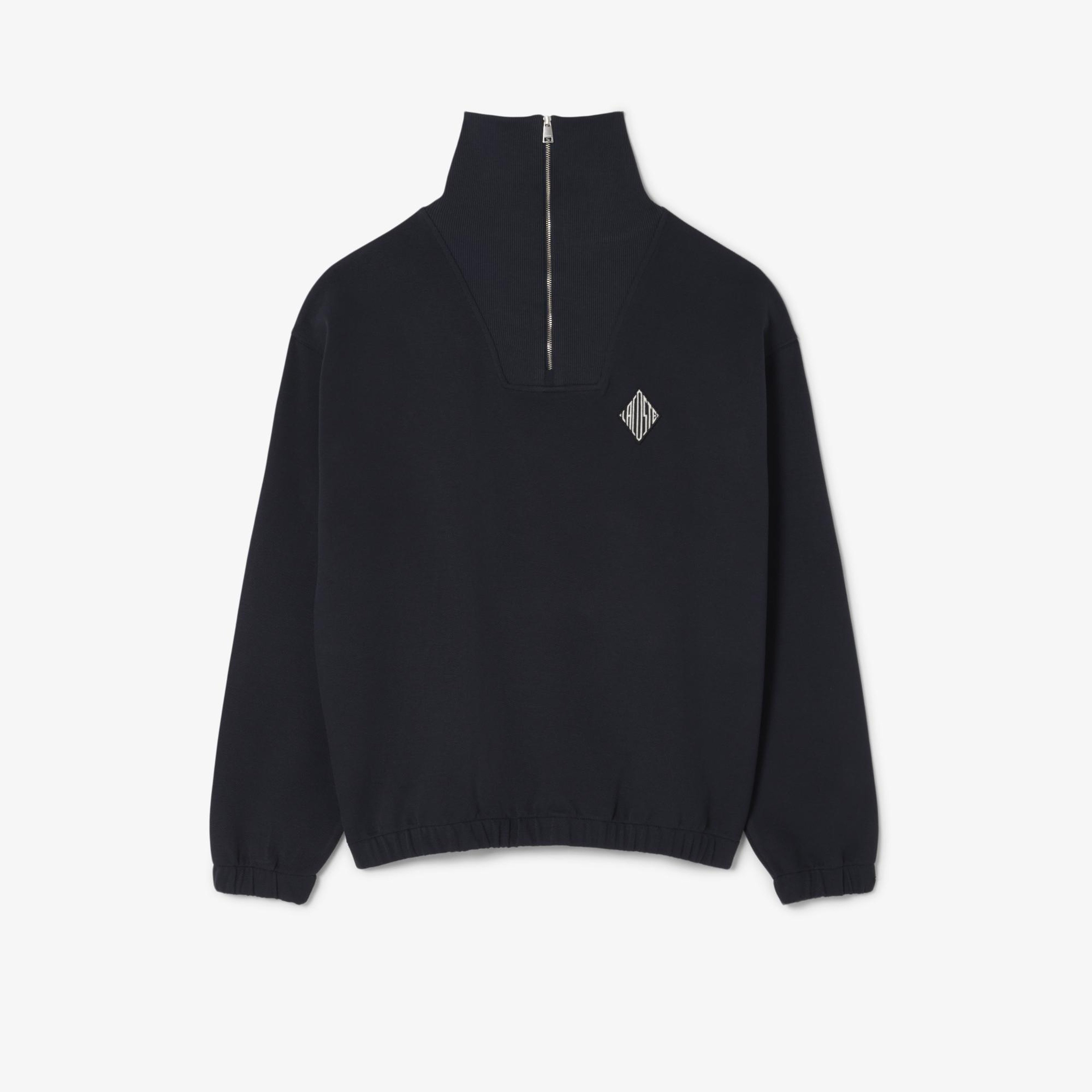Erkek Loose Fit Yarım Fermuarlı Siyah Sweatshirt