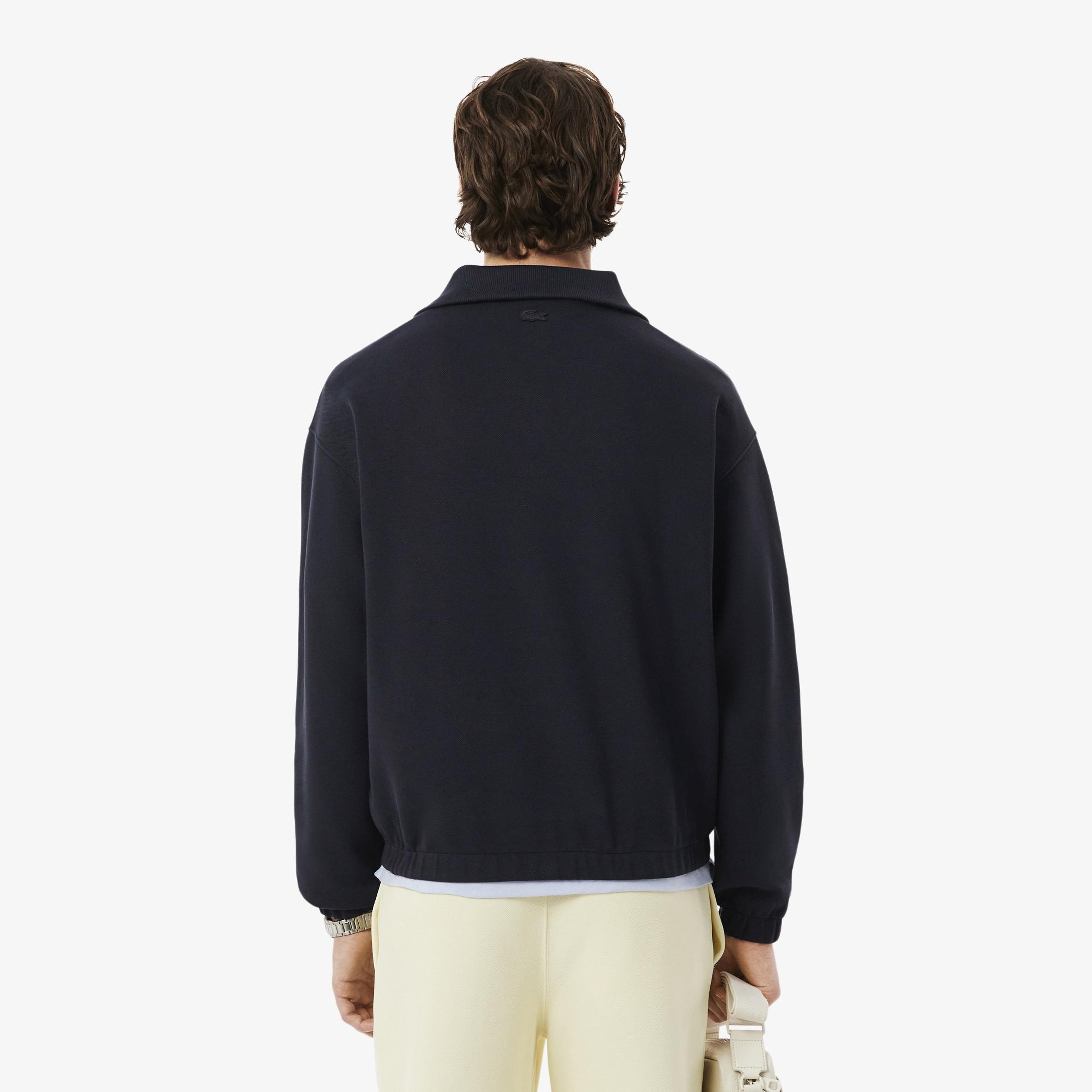 Erkek Loose Fit Yarım Fermuarlı Siyah Sweatshirt