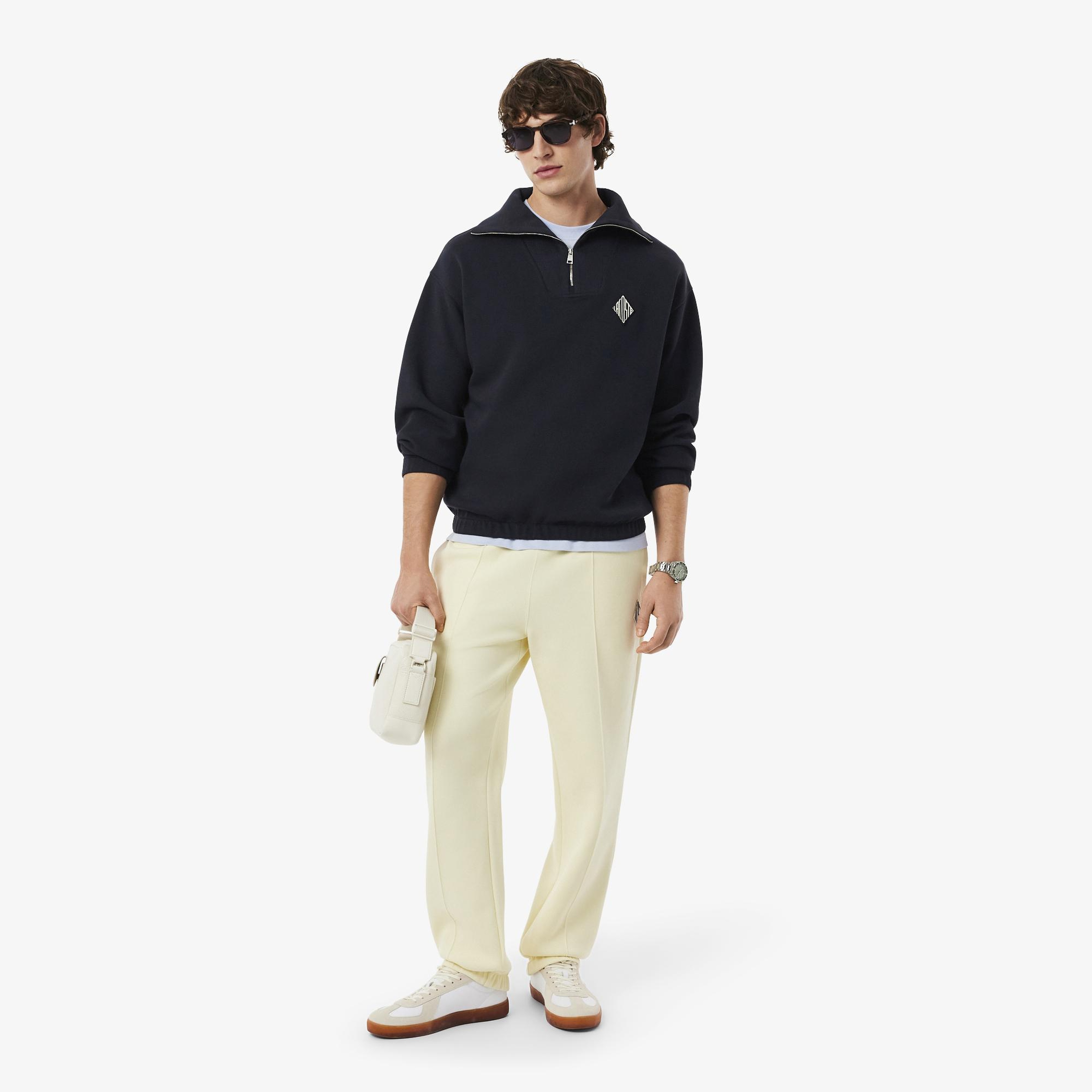 Erkek Loose Fit Yarım Fermuarlı Siyah Sweatshirt