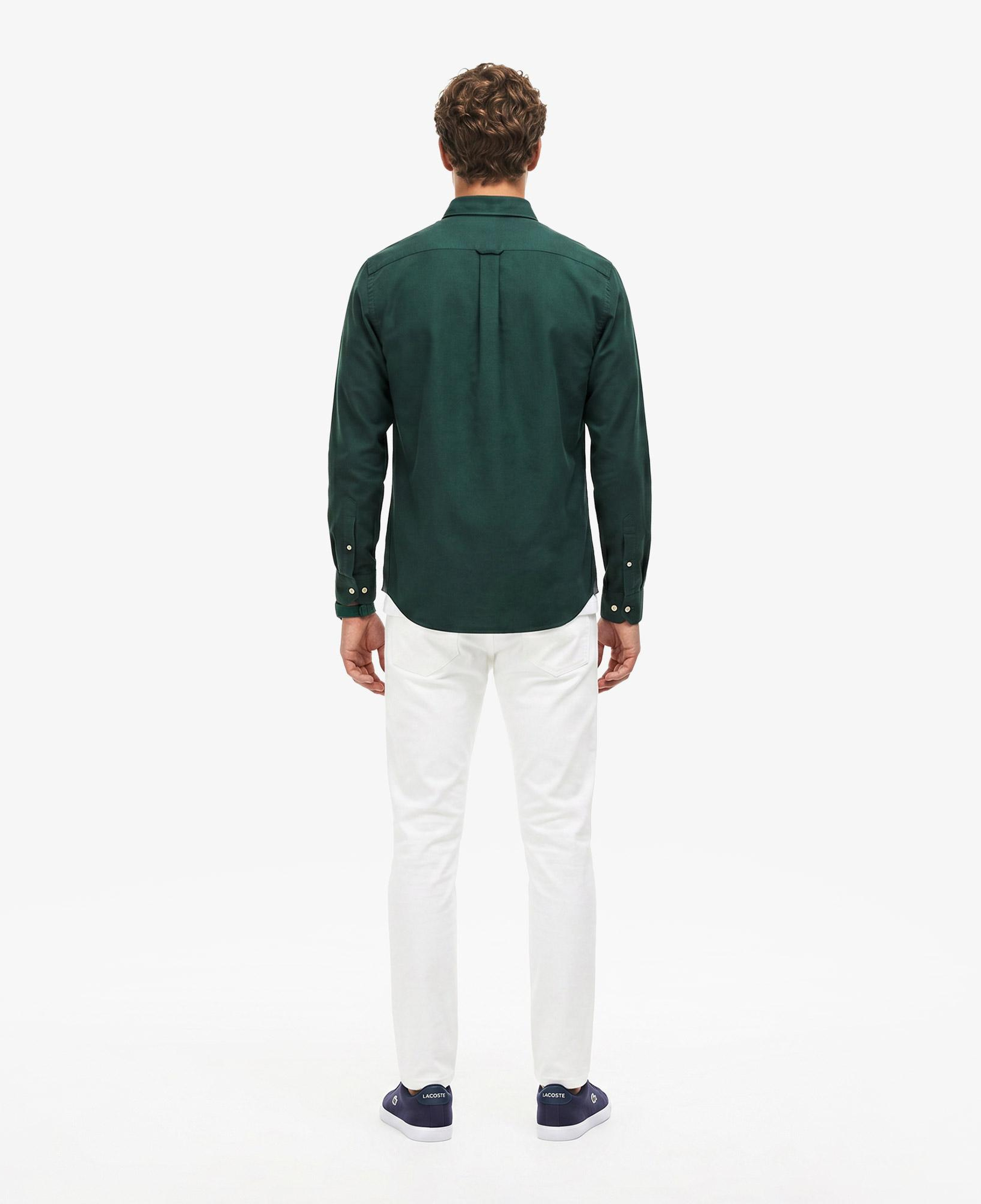 Erkek Slim Fit Düğmeli Yaka Koyu Yeşil Gömlek