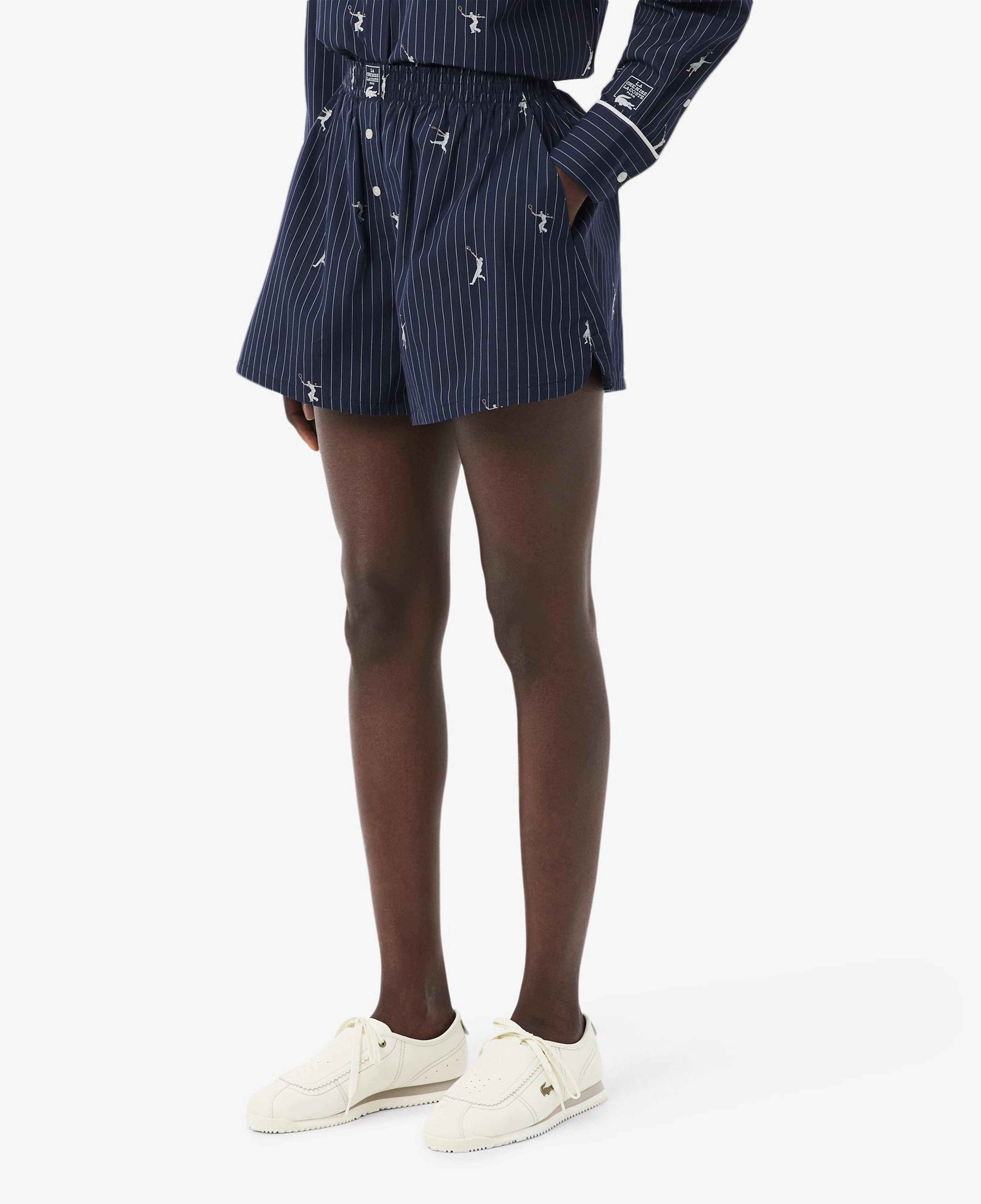Kadın Oversize Fit Çizgili Lacivert Şort