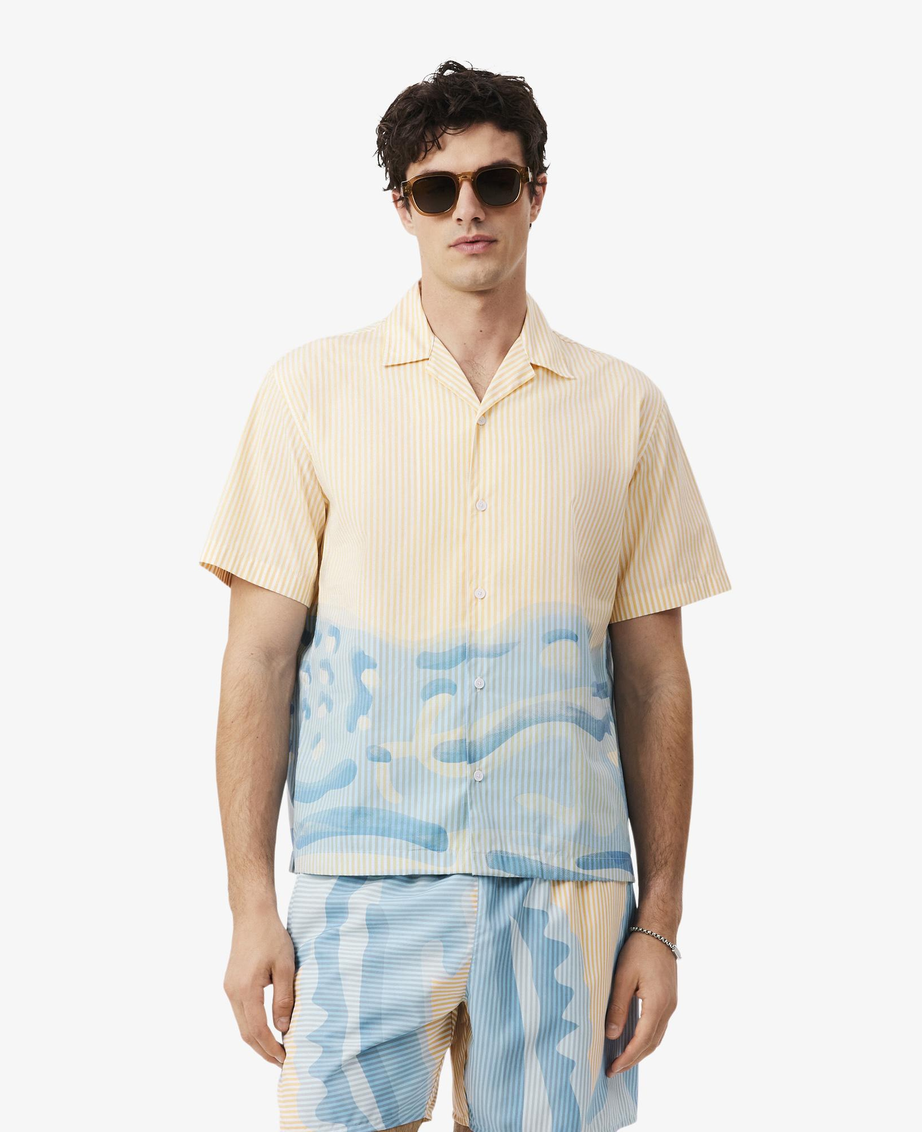 Erkek Relaxed Fit Kısa Kollu Çizgili Bej Gömlek