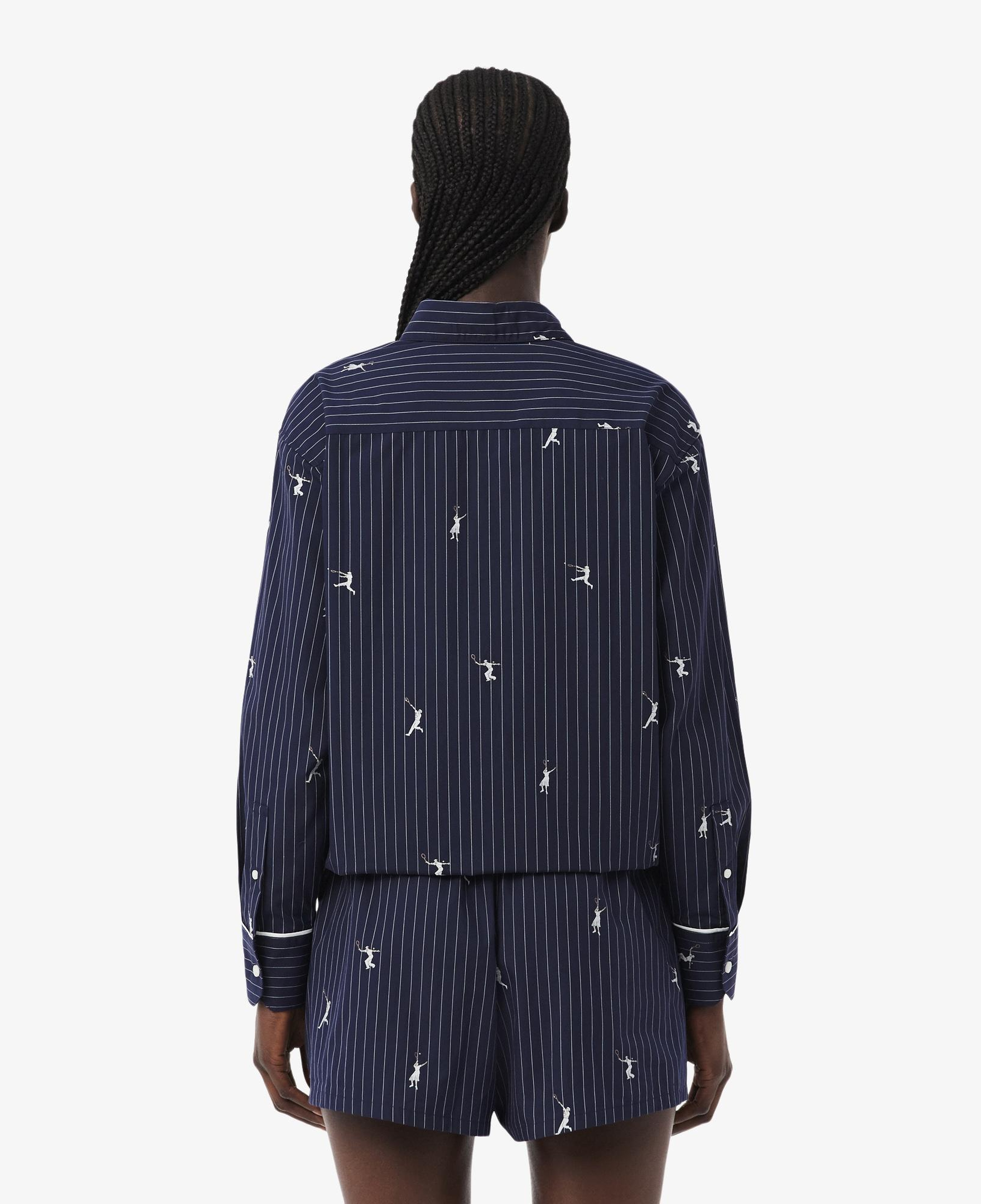 Kadın Oversize Fit Çizgili Lacivert Gömlek