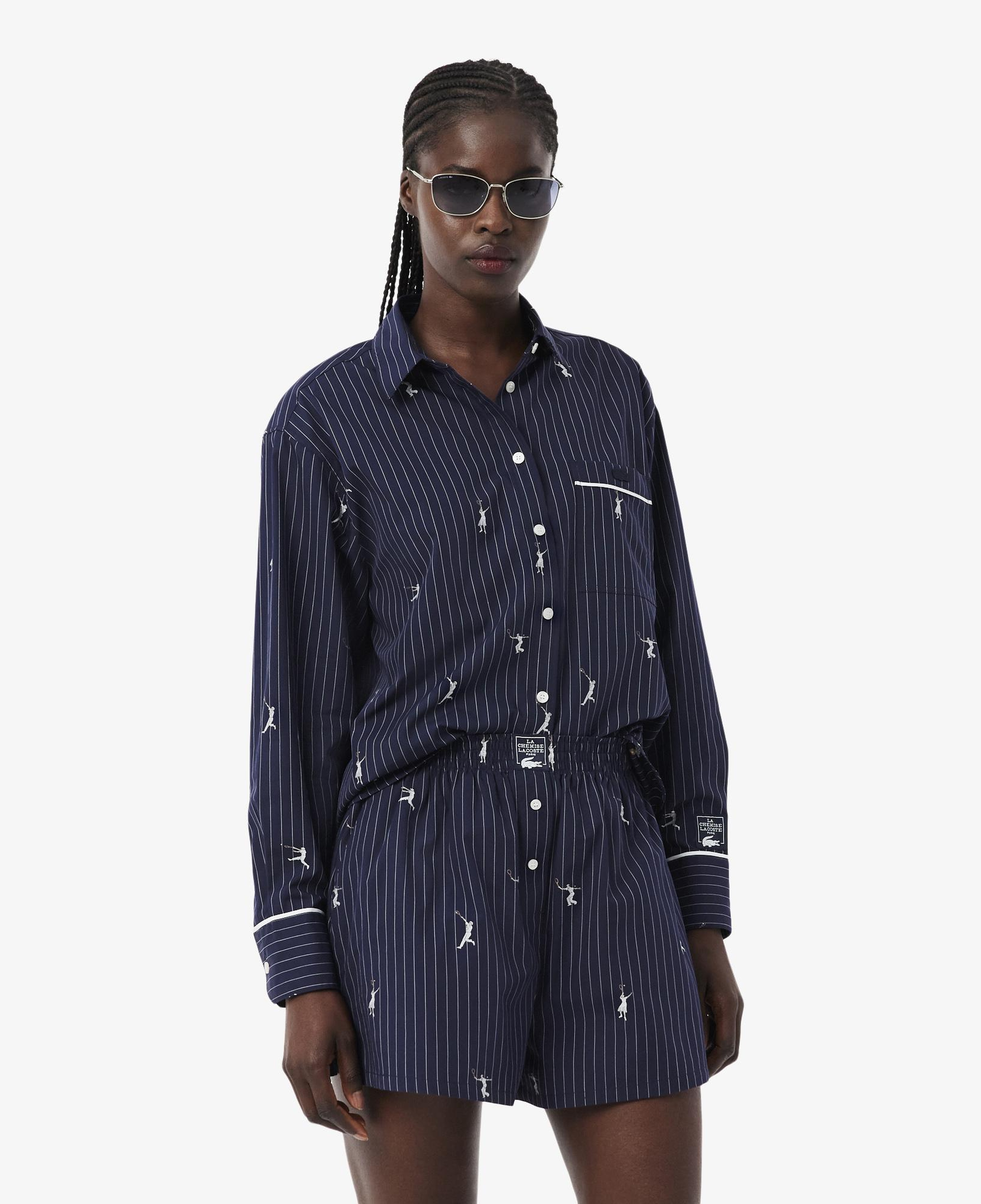 Kadın Oversize Fit Çizgili Lacivert Gömlek