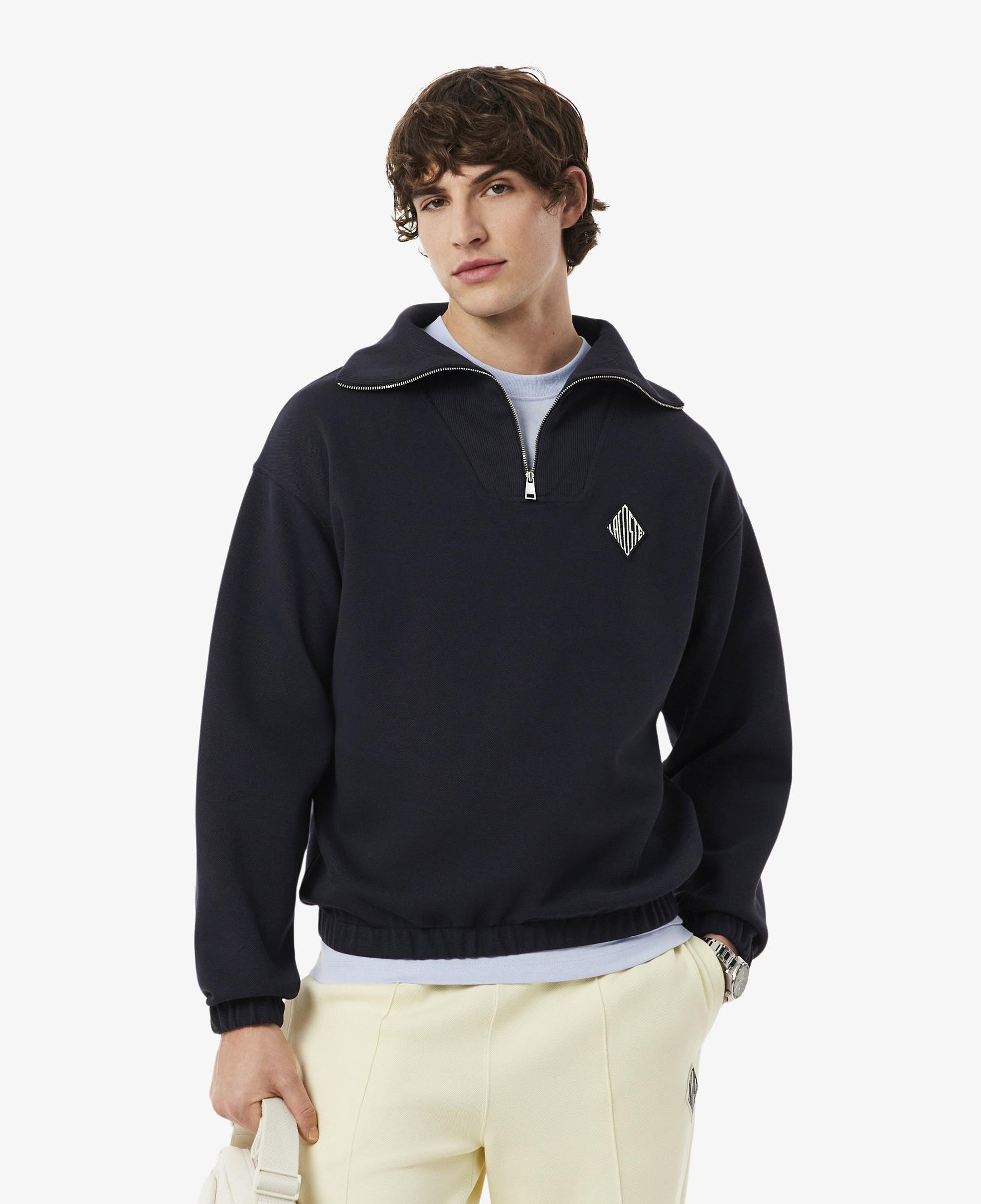 Erkek Loose Fit Yarım Fermuarlı Siyah Sweatshirt