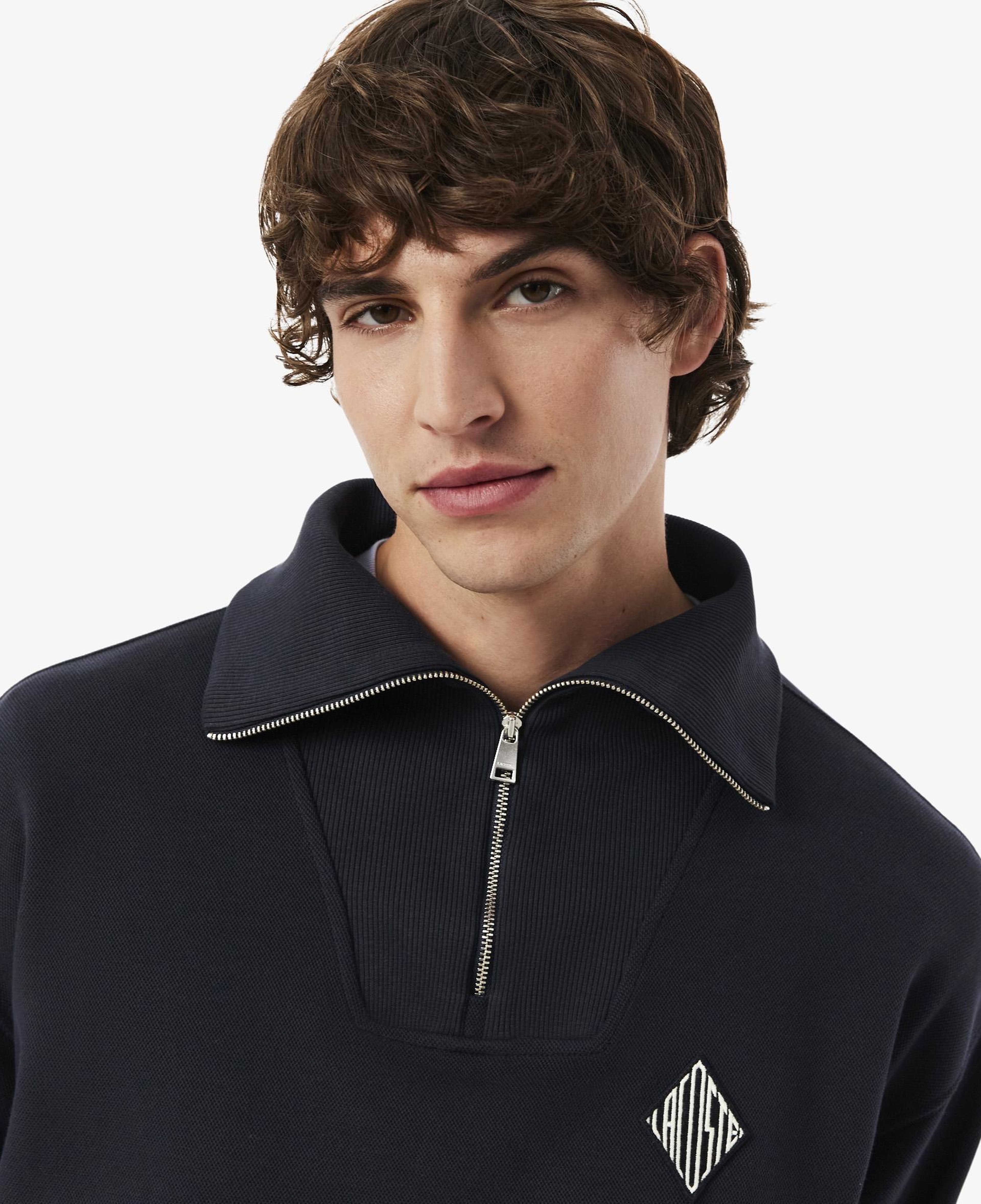 Erkek Loose Fit Yarım Fermuarlı Siyah Sweatshirt