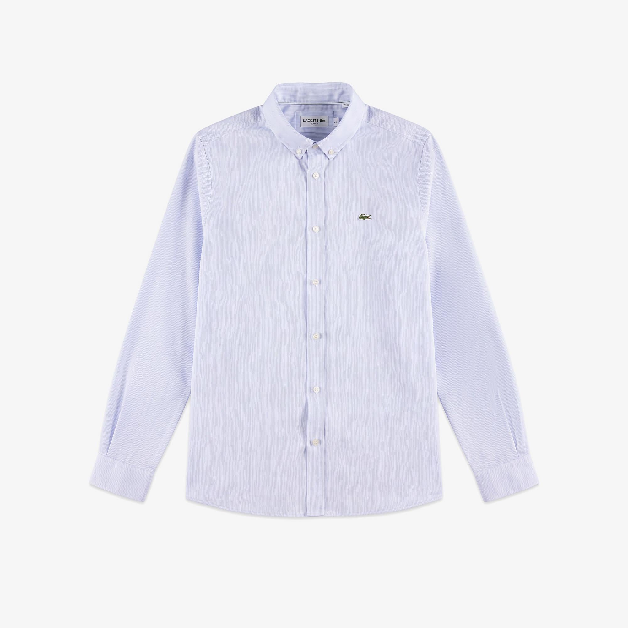 Erkek Slim Fit Düğmeli Yaka Mavi Gömlek