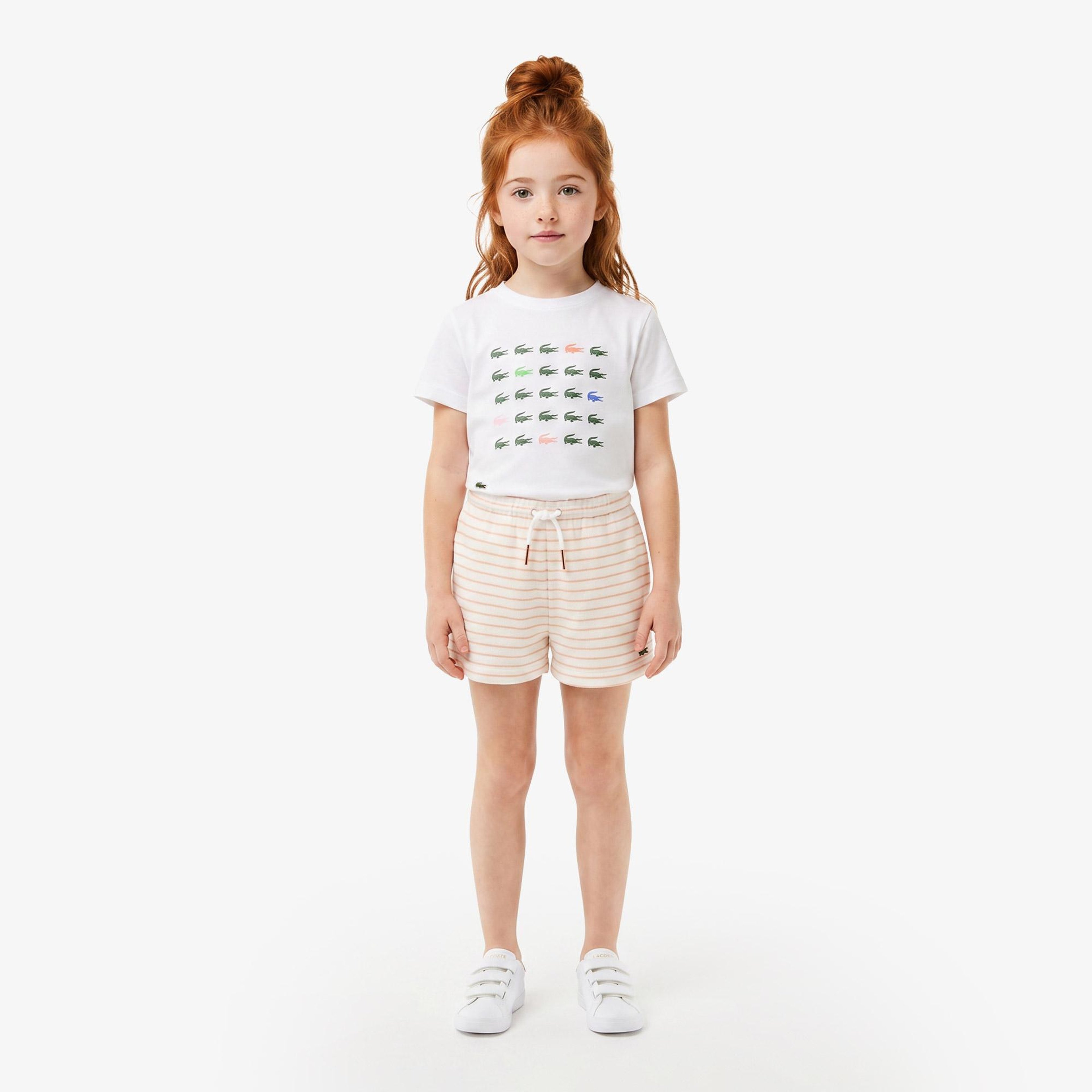 Kız Çocuk Bisiklet Yaka Baskılı Beyaz T-Shirt