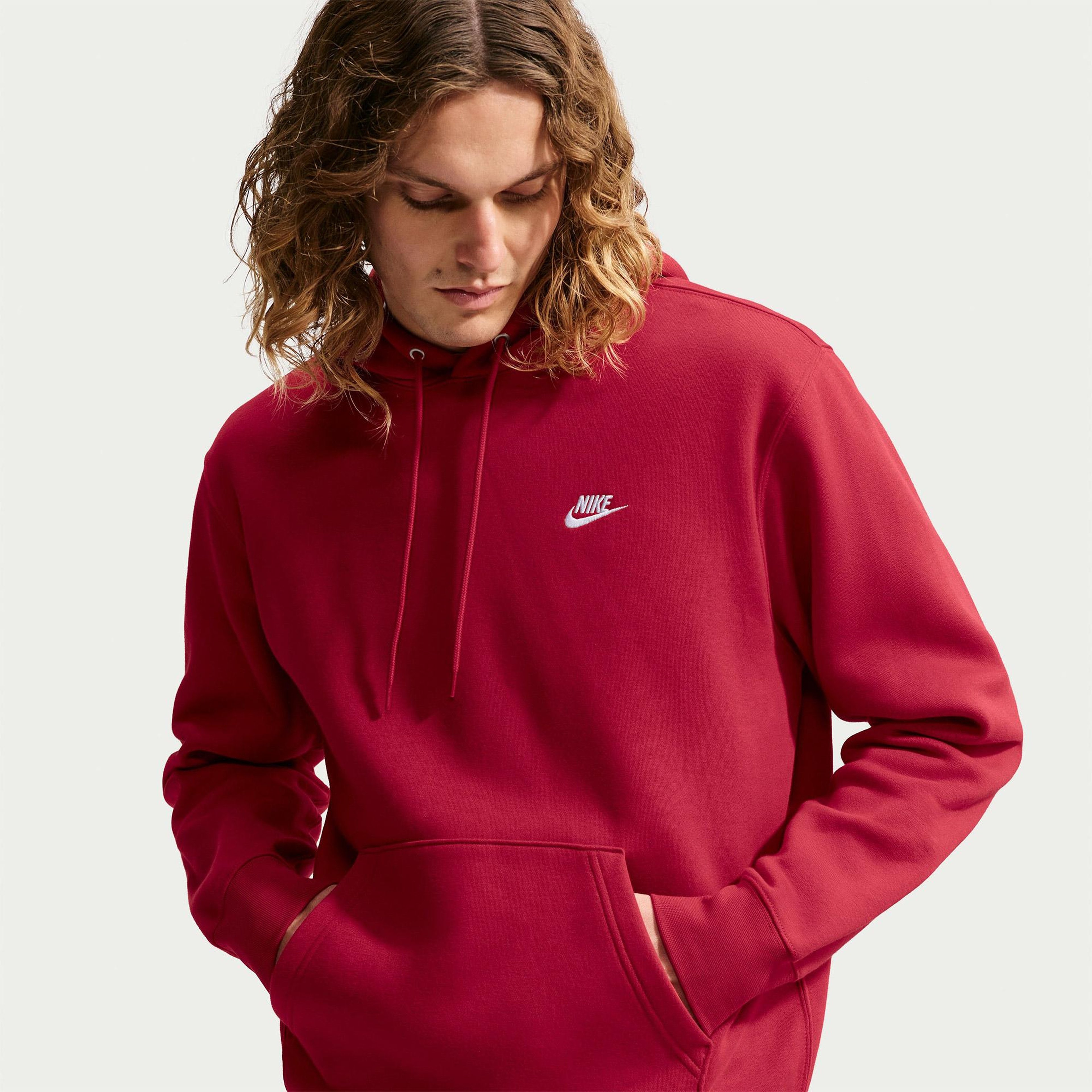 Nike Club Pullover Fleeece Erkek Kırmızı Hoodie