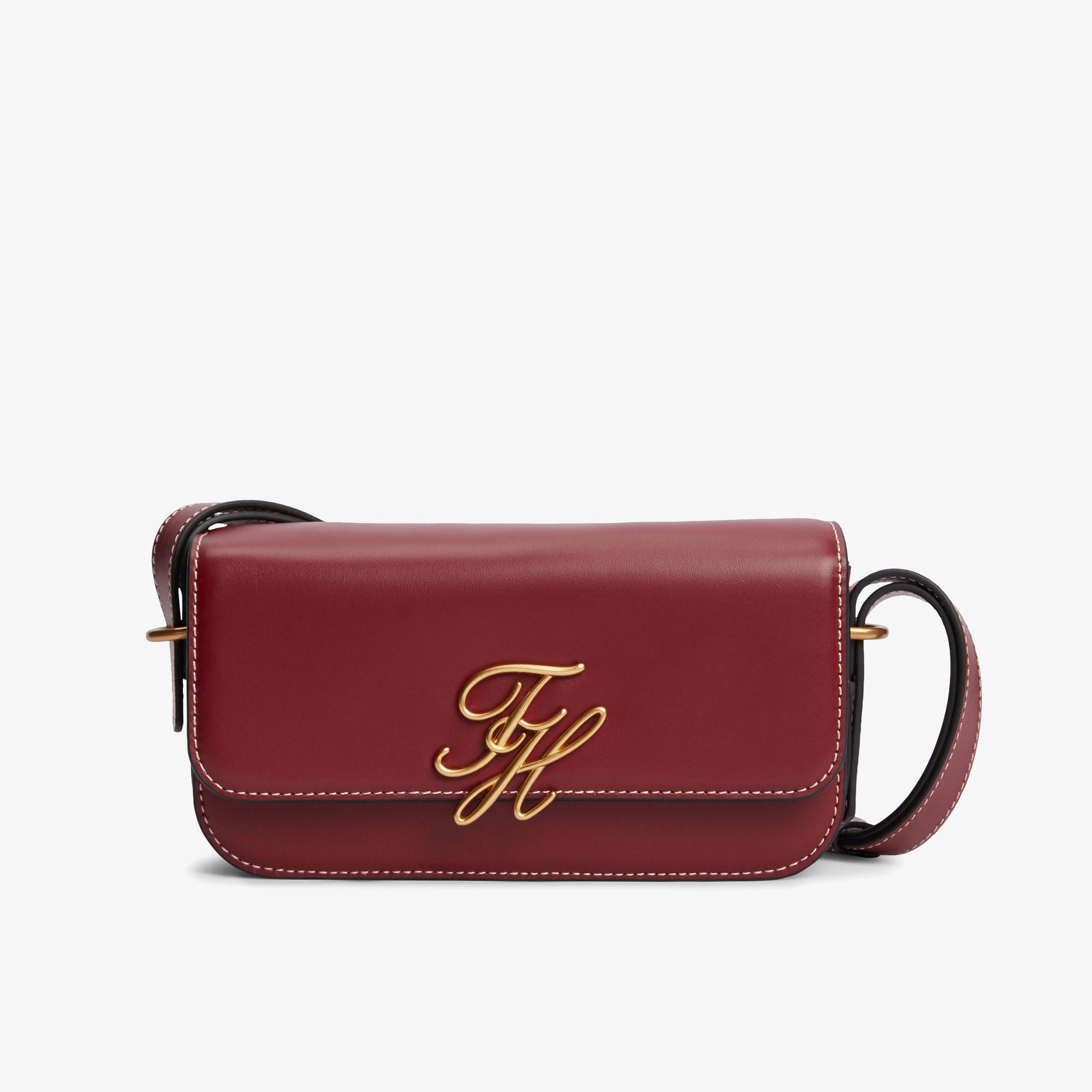 Tommy Hilfiger Script Leather Flap Crossover Kadın Kırmızı El Çantası