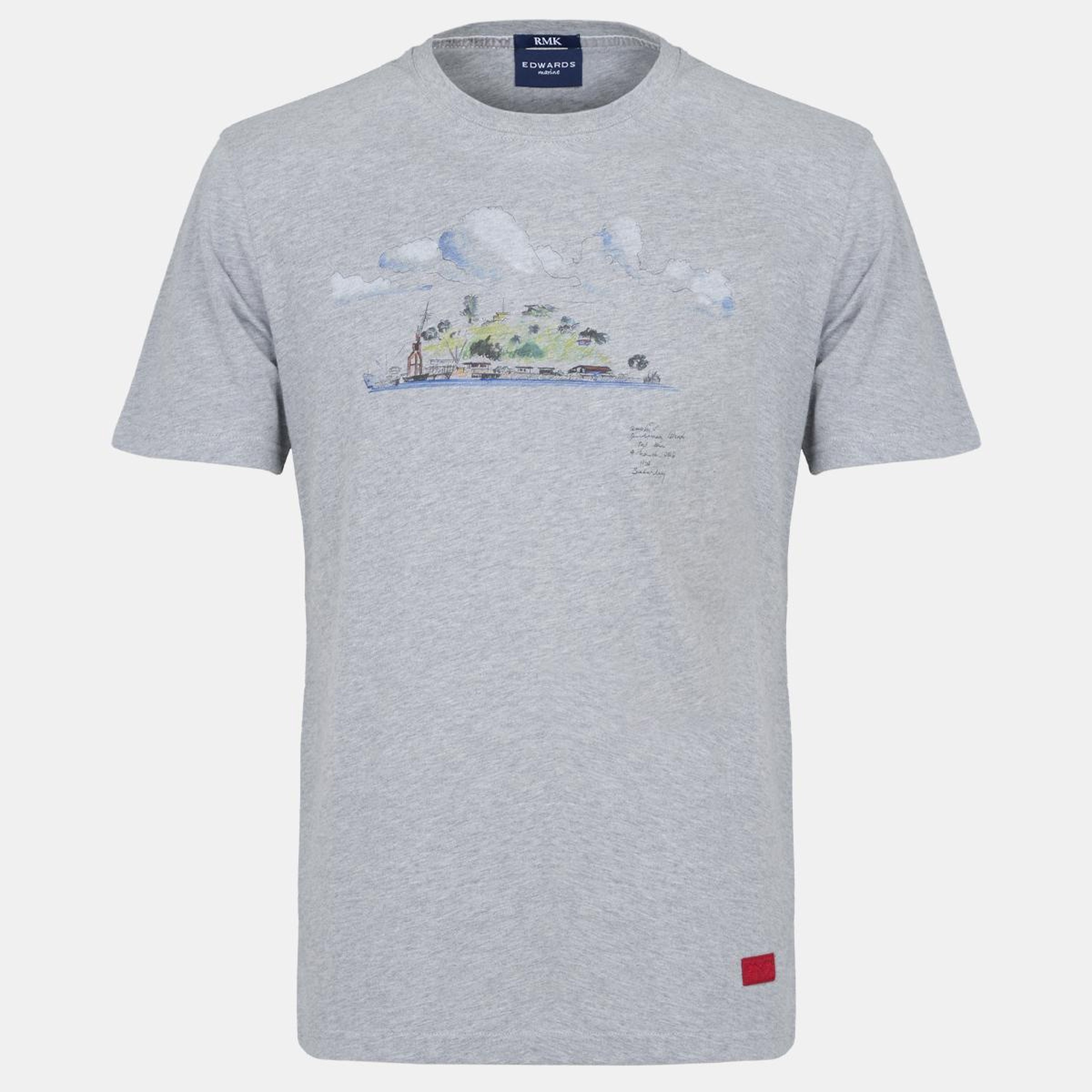 Erkek Gri Ada Baskılı Bisiklet Yaka T-Shirt