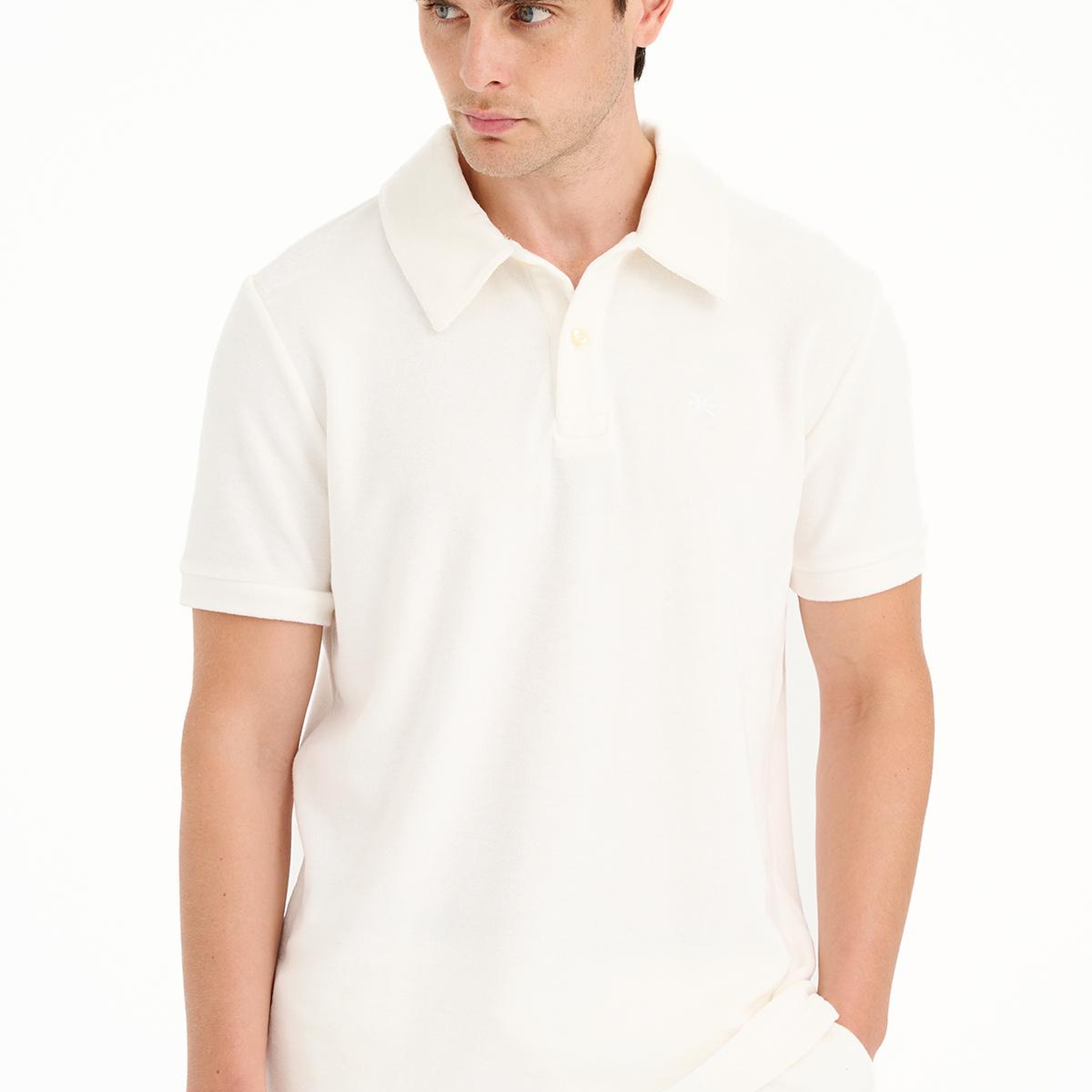 Erkek Beyaz Polo Yaka Havlu T-Shirt