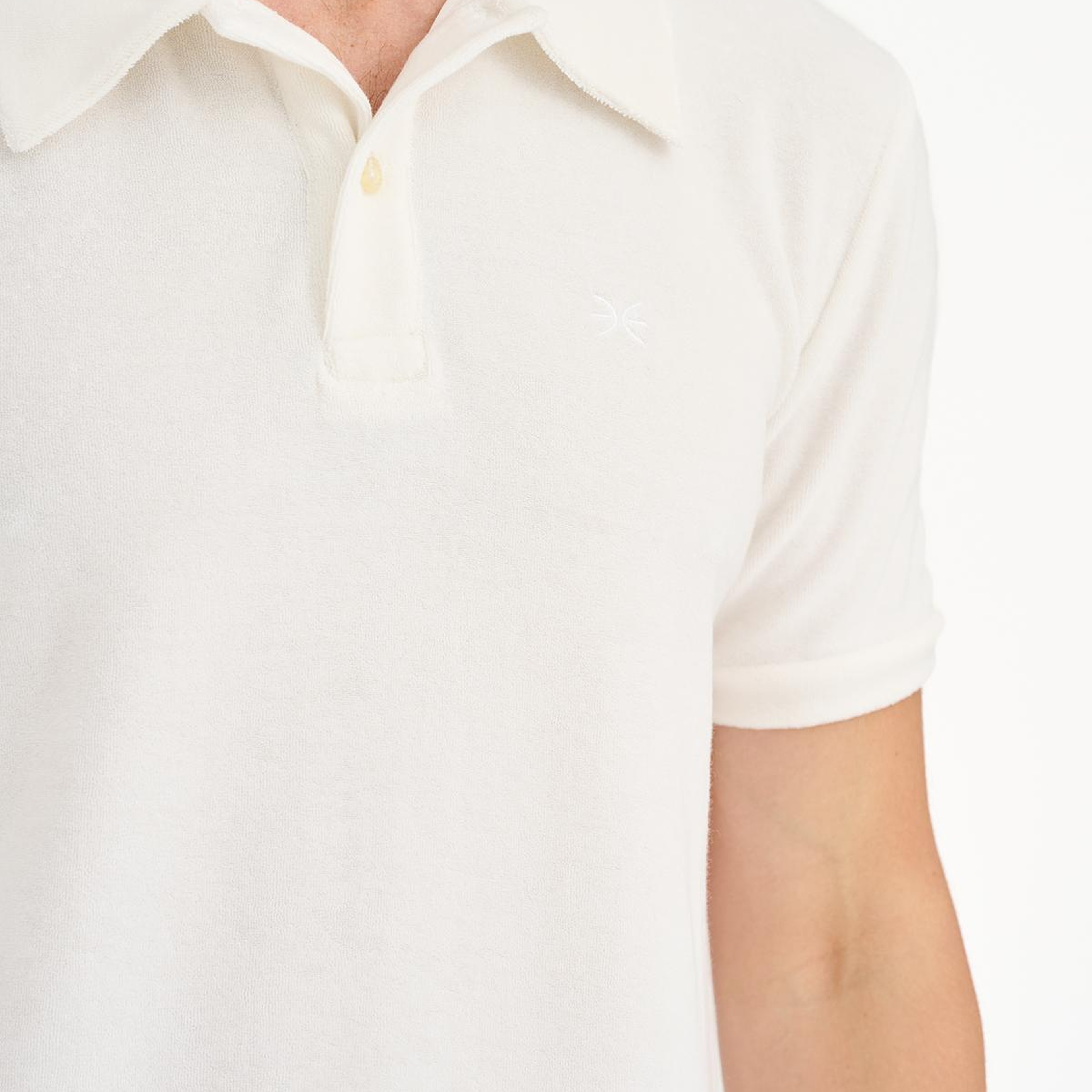 Erkek Beyaz Polo Yaka Havlu T-Shirt