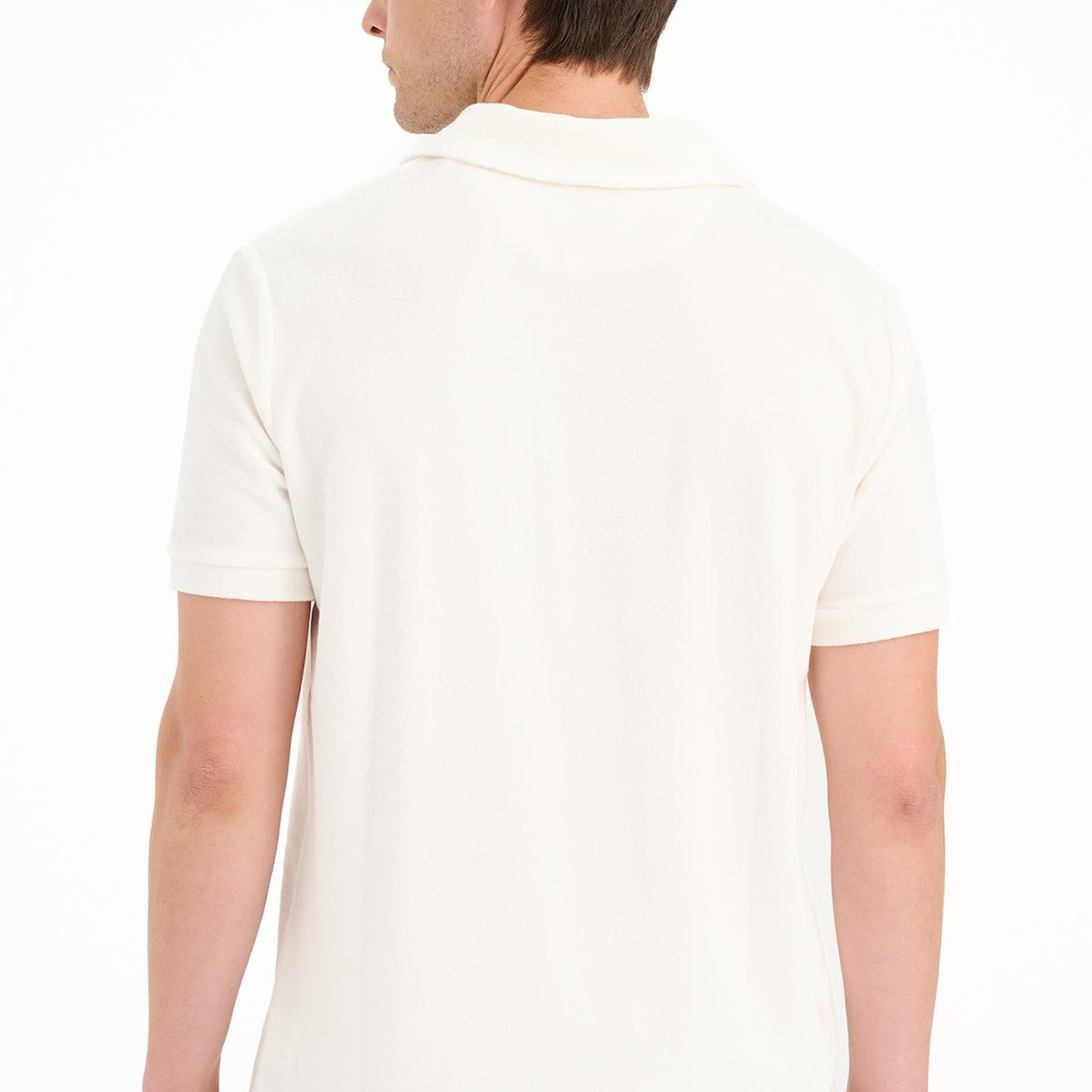 Erkek Beyaz Polo Yaka Havlu T-Shirt