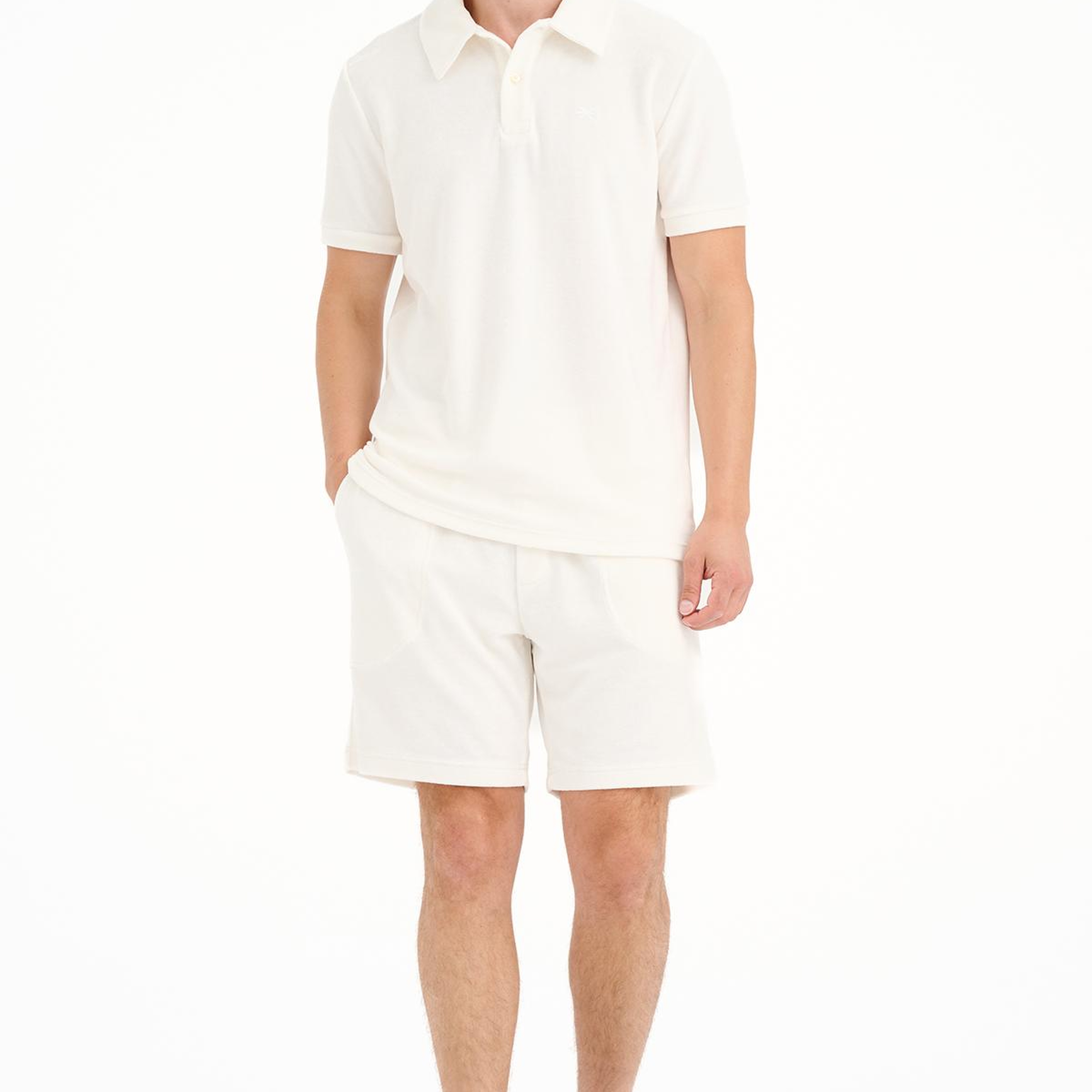 Erkek Beyaz Polo Yaka Havlu T-Shirt