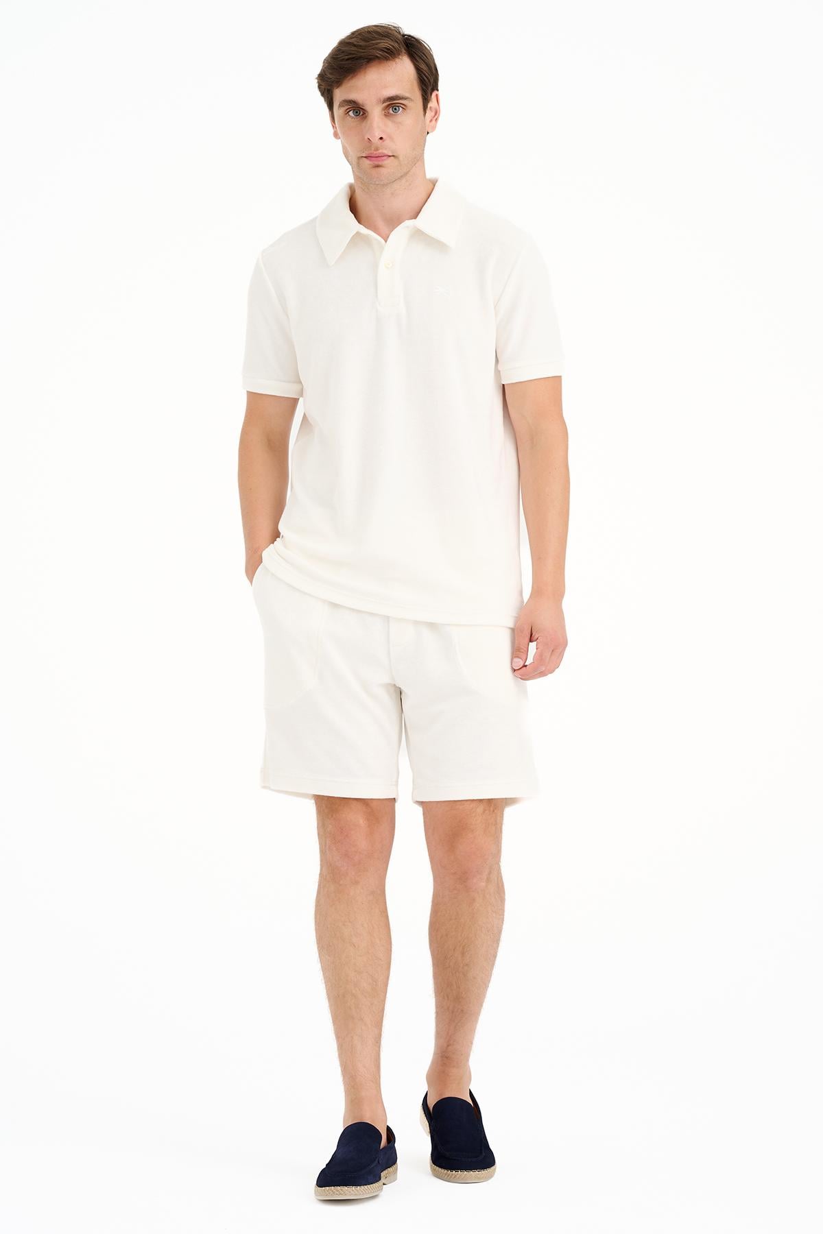 Erkek Beyaz Polo Yaka Havlu T-Shirt