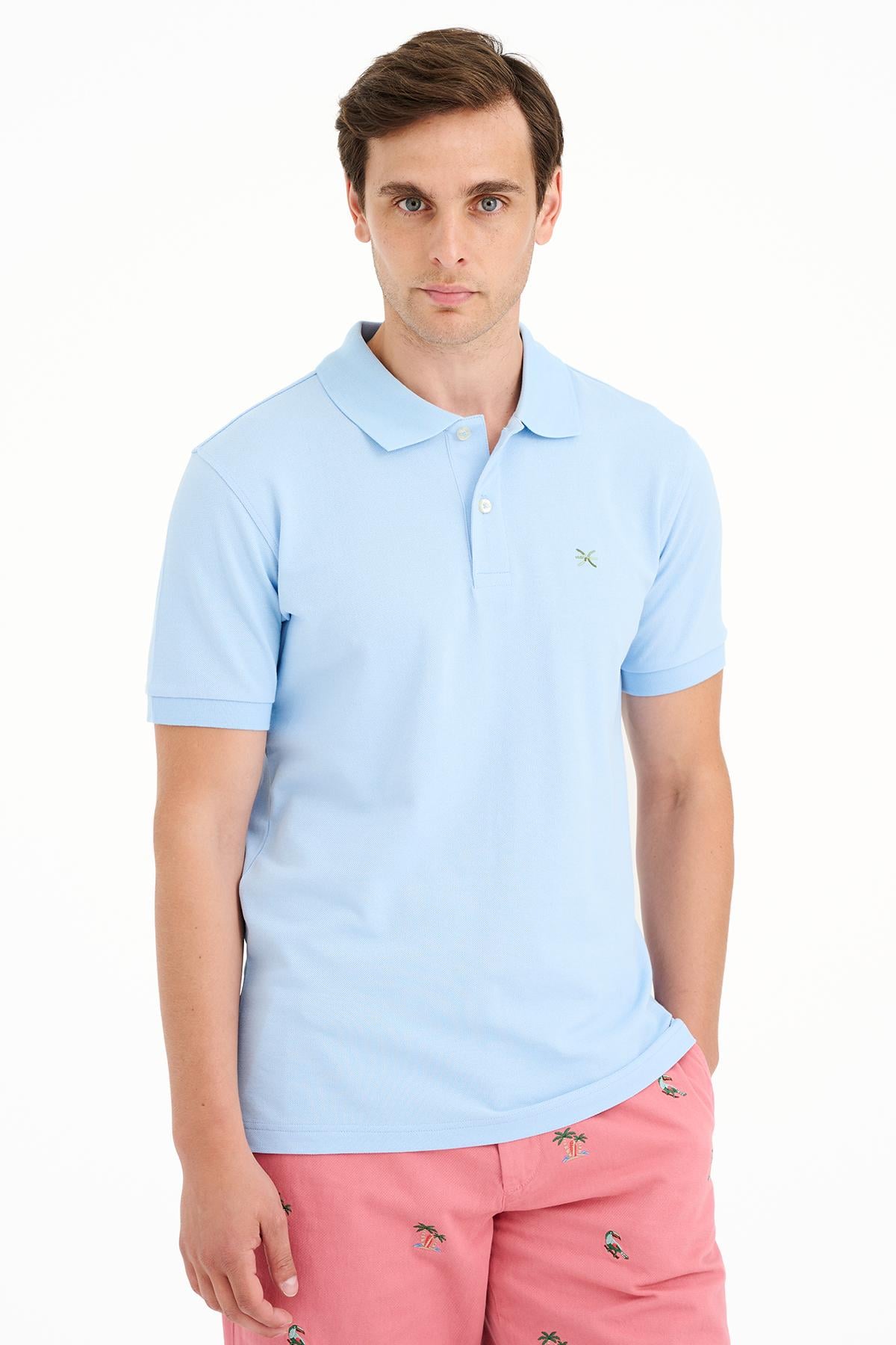 Erkek Mavi Pike Polo Yaka T-Shirt