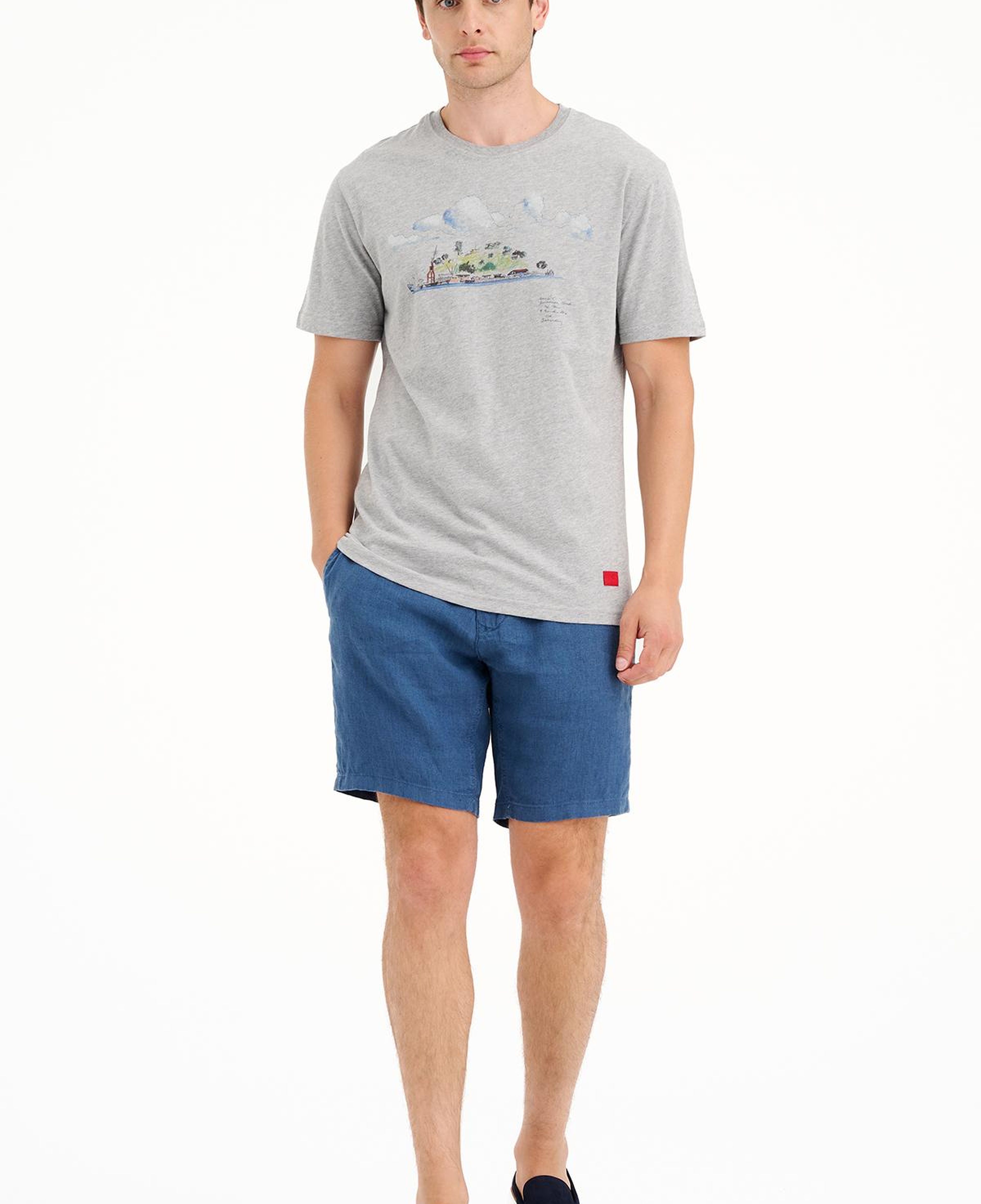 Erkek Gri Ada Baskılı Bisiklet Yaka T-Shirt