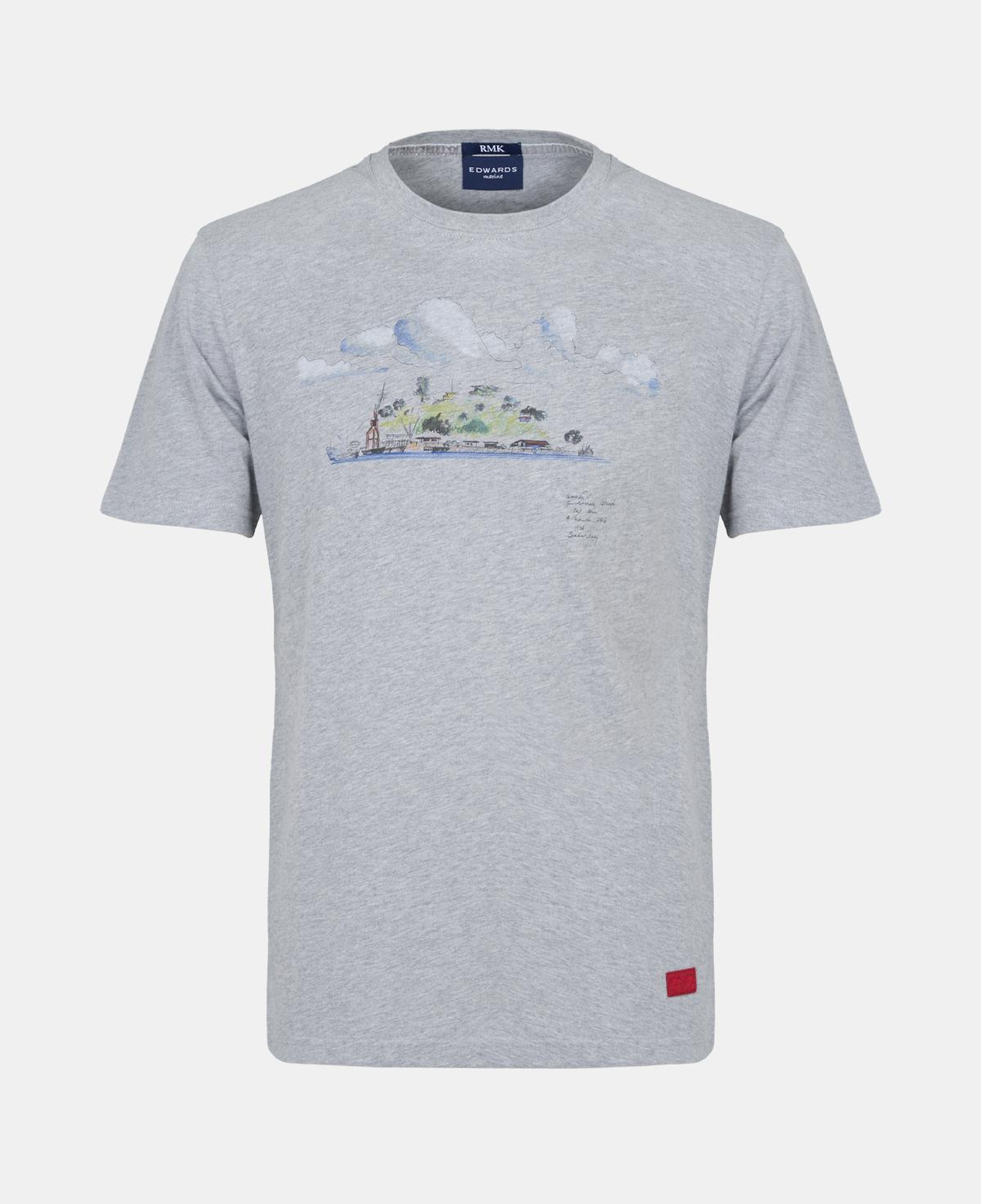 Erkek Gri Ada Baskılı Bisiklet Yaka T-Shirt