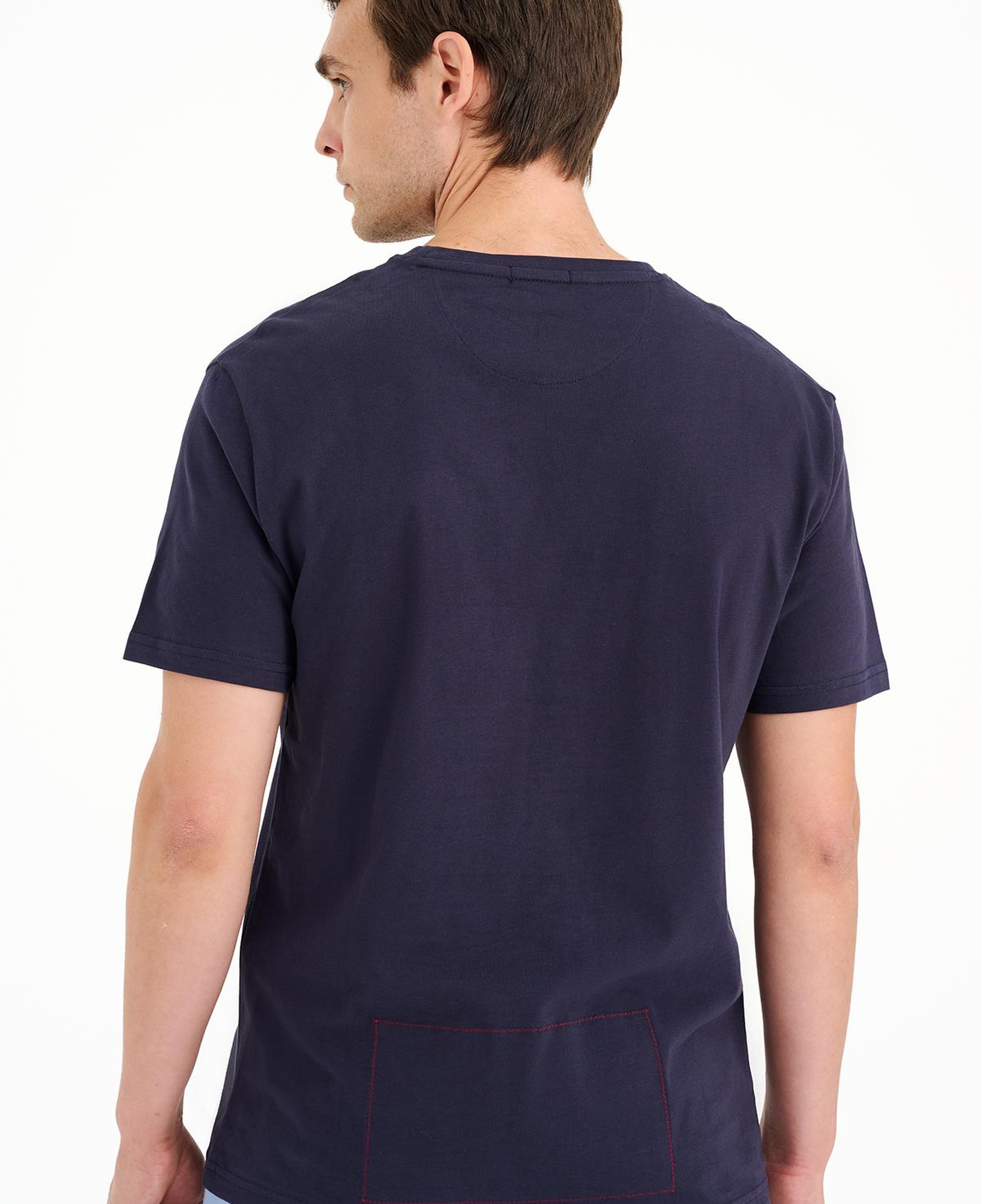 Erkek Lacivert Köprü Baskılı Bisiklet Yaka T-Shirt