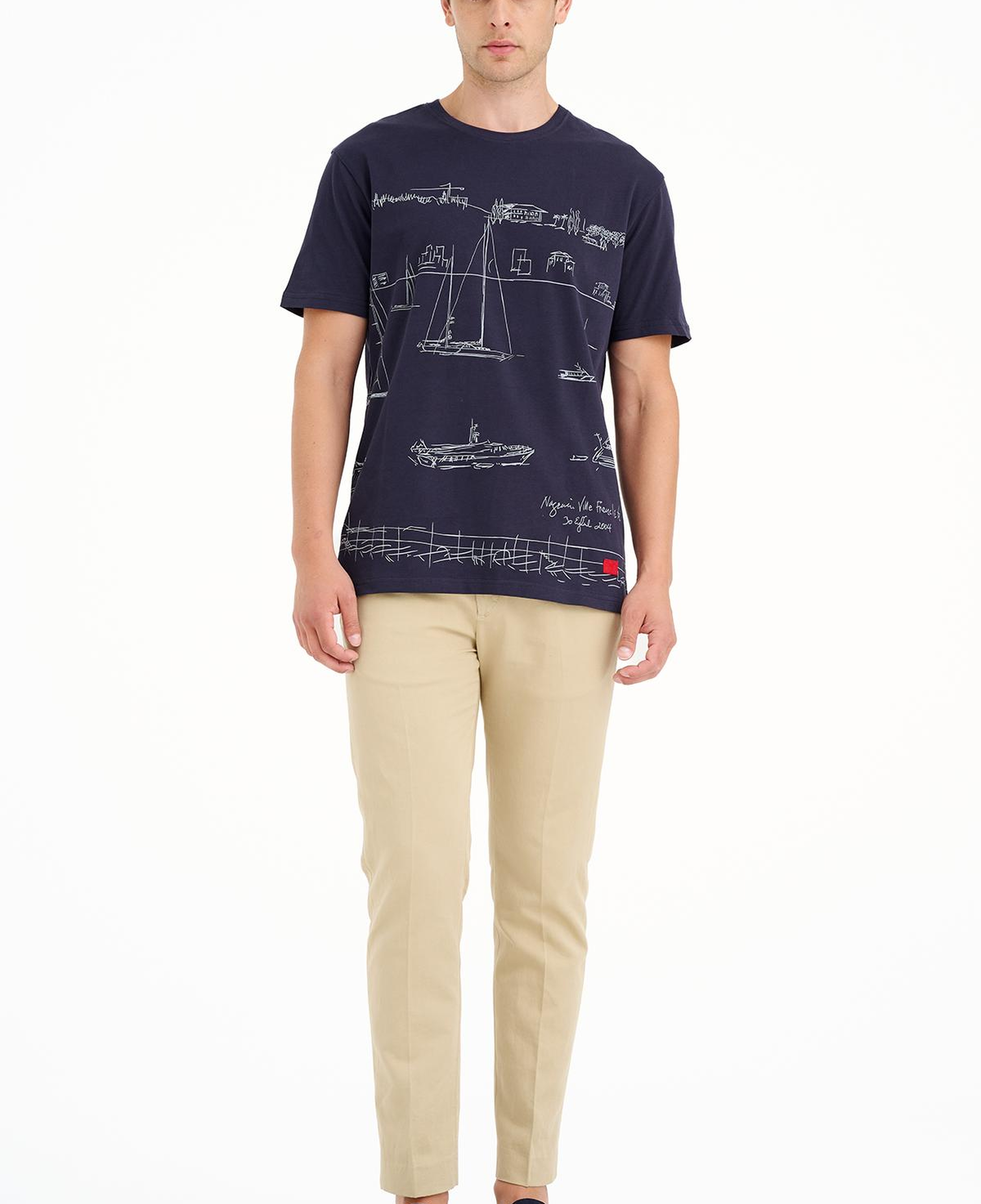 Erkek Lacivert Liman Baskılı Bisiklet Yaka T-Shirt