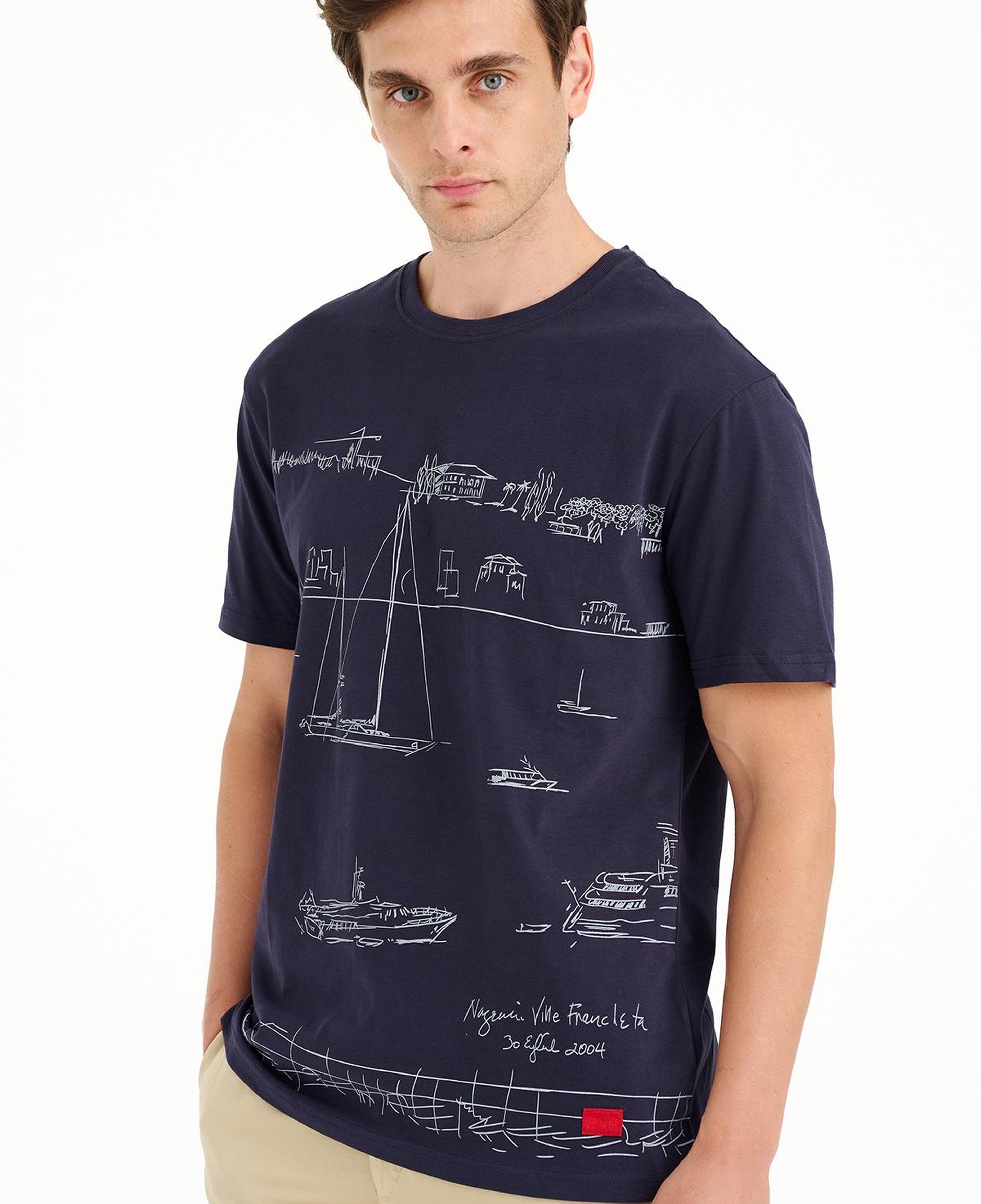 Erkek Lacivert Liman Baskılı Bisiklet Yaka T-Shirt
