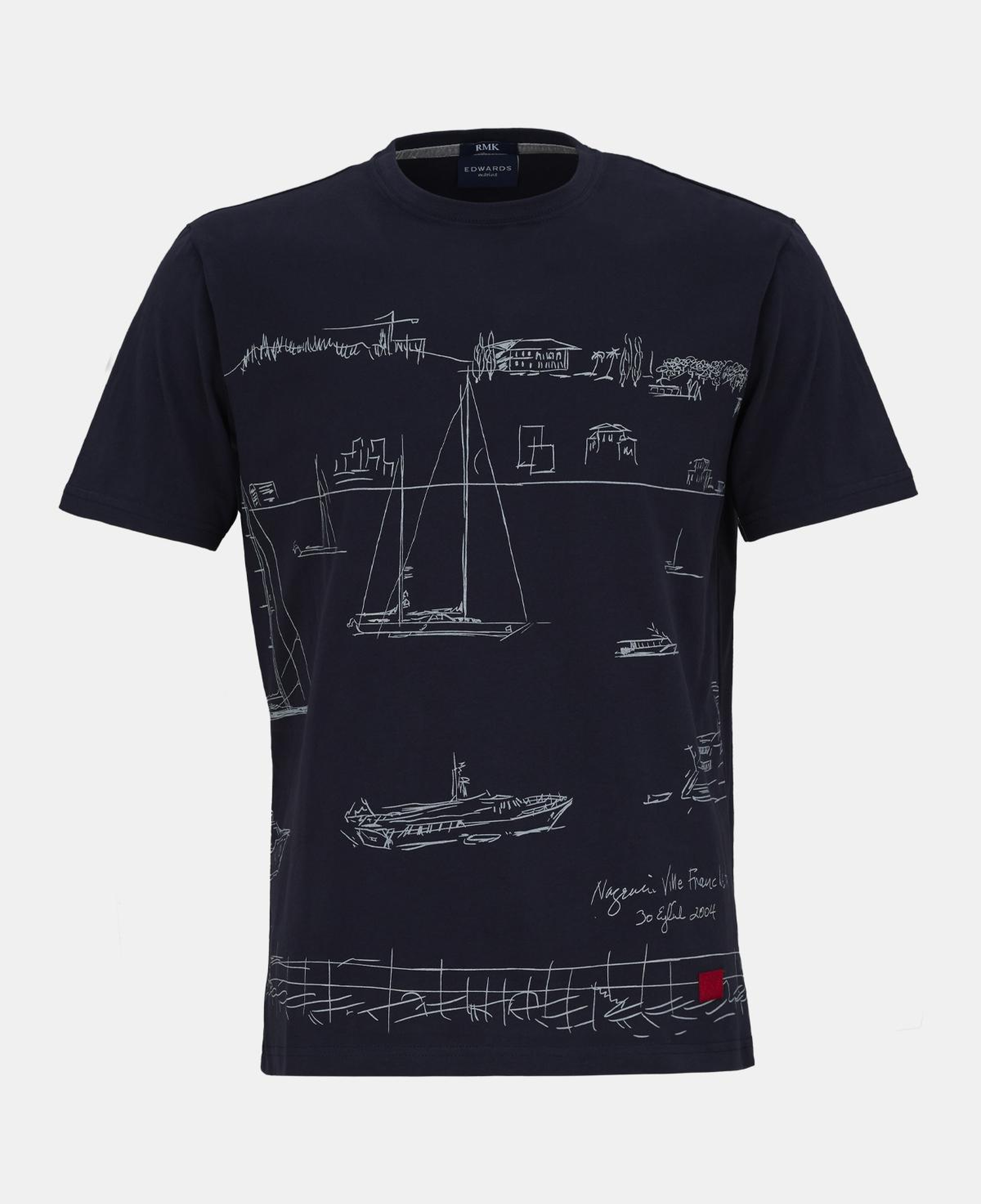 Erkek Lacivert Liman Baskılı Bisiklet Yaka T-Shirt