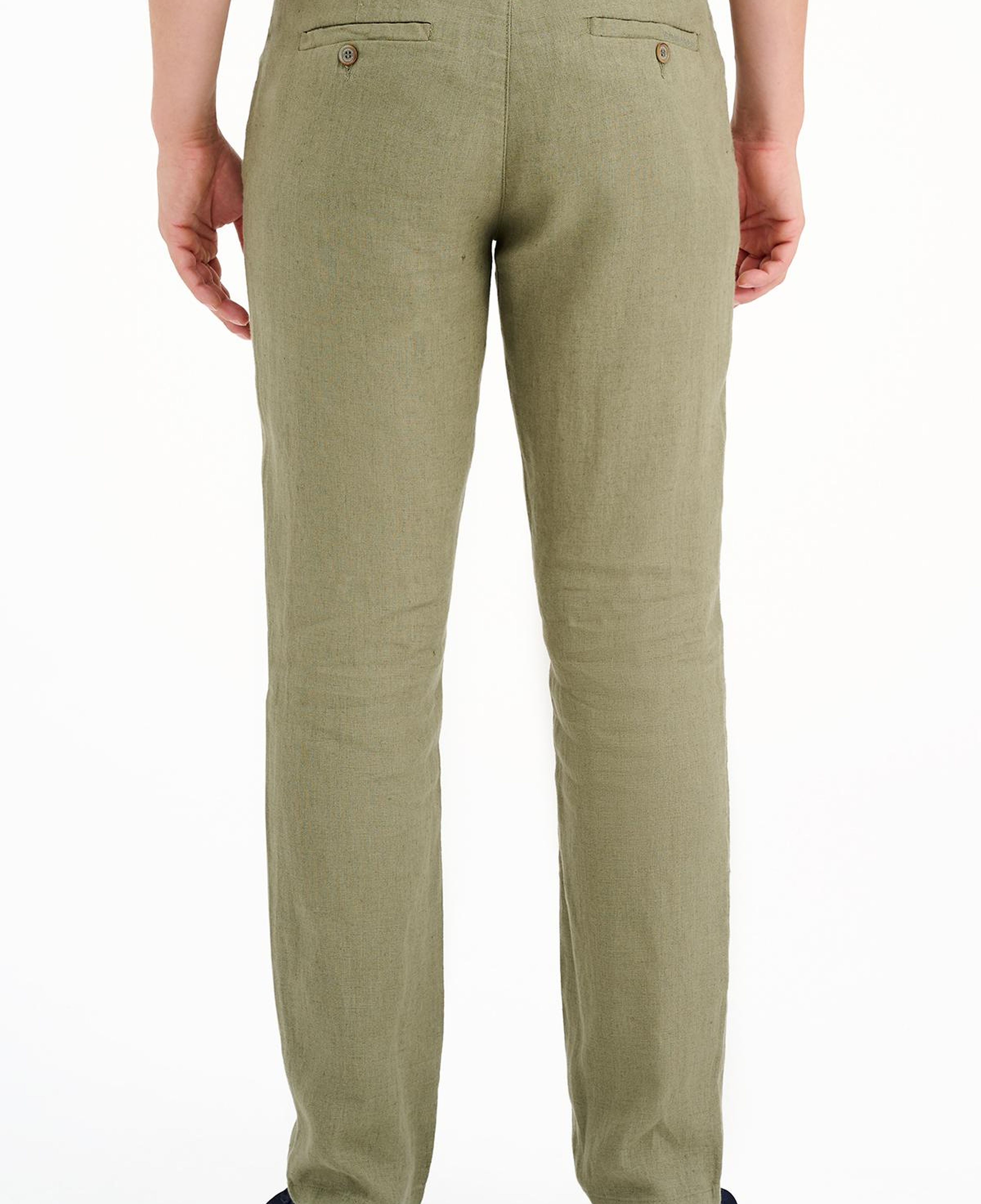 Erkek Haki Beli Büzgülü Keten Pantolon