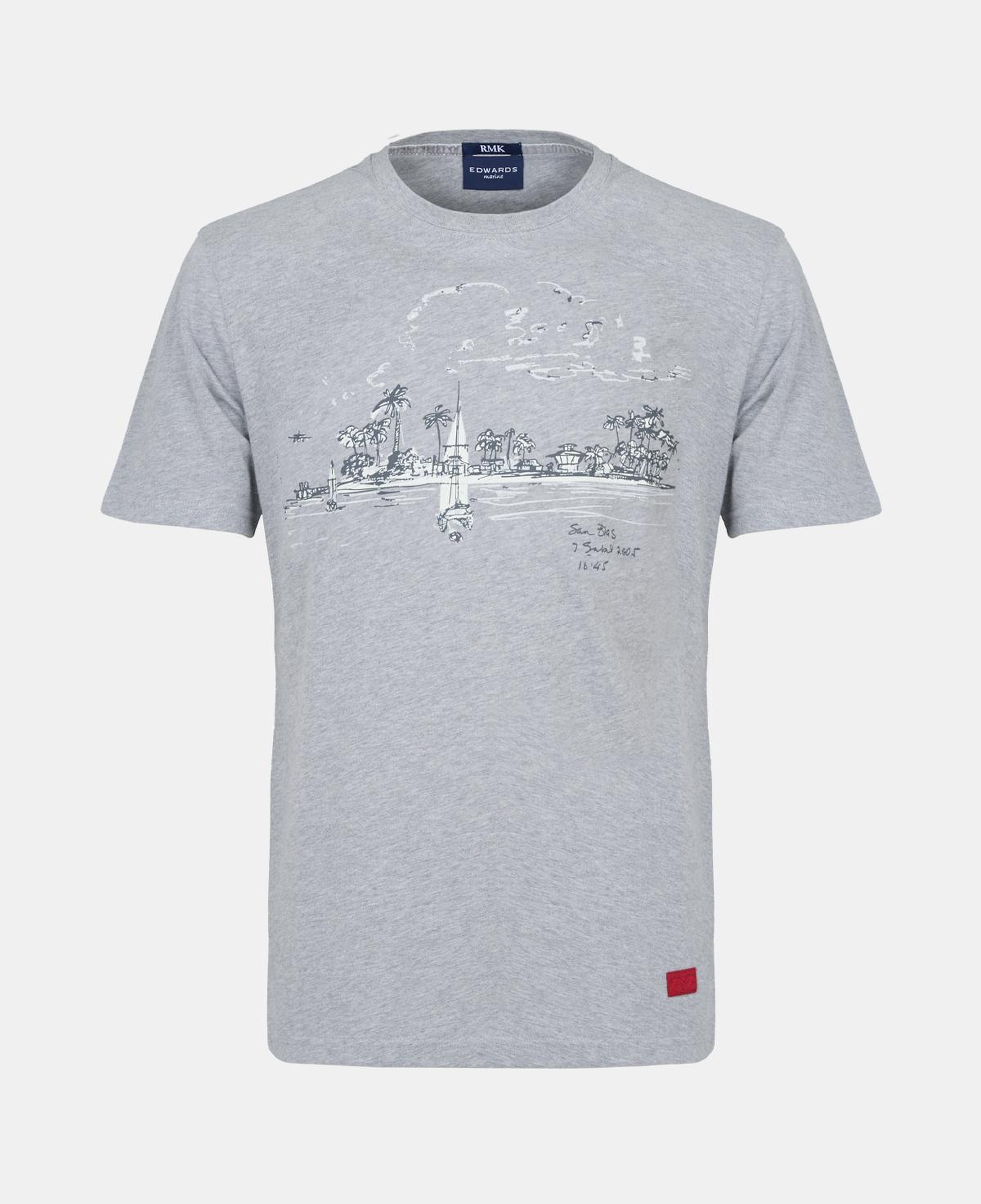 Erkek Gri St Blas Baskılı Bisiklet Yaka  T-Shirt