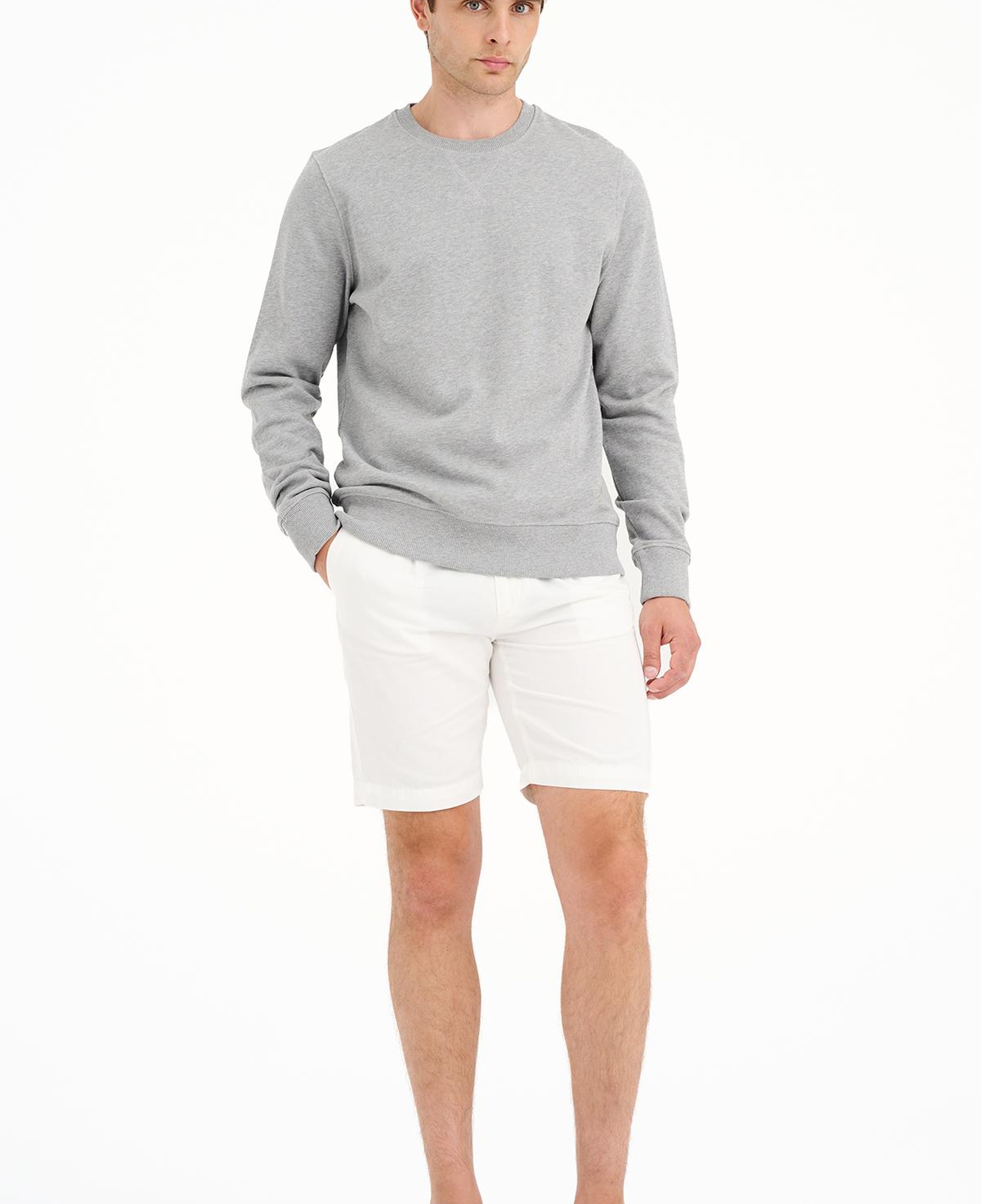 Erkek Gri Bisiklet Yaka Basic Sweatshirt