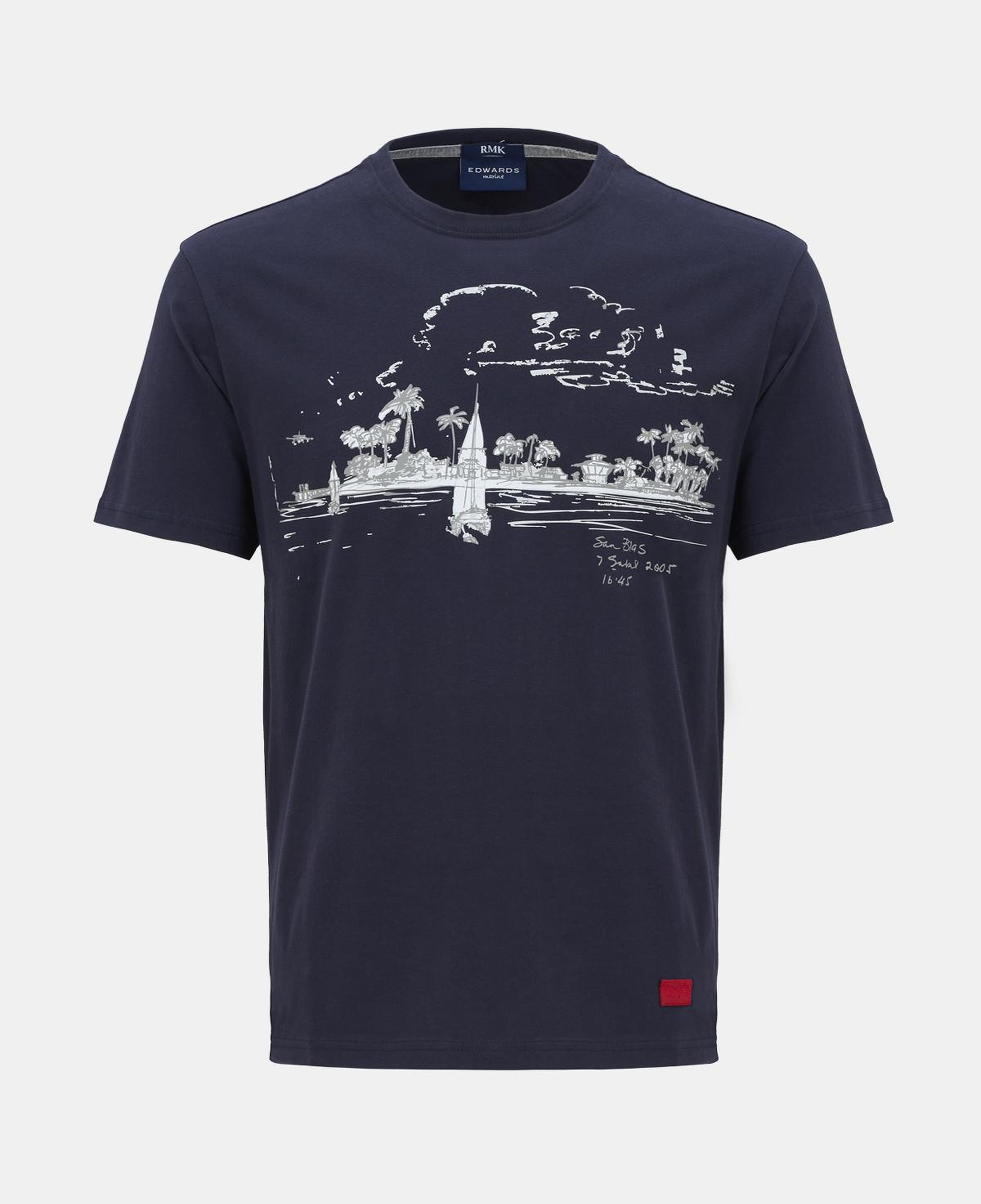 Erkek Lacivert St Blas Baskılı Bisiklet Yaka T-Shirt