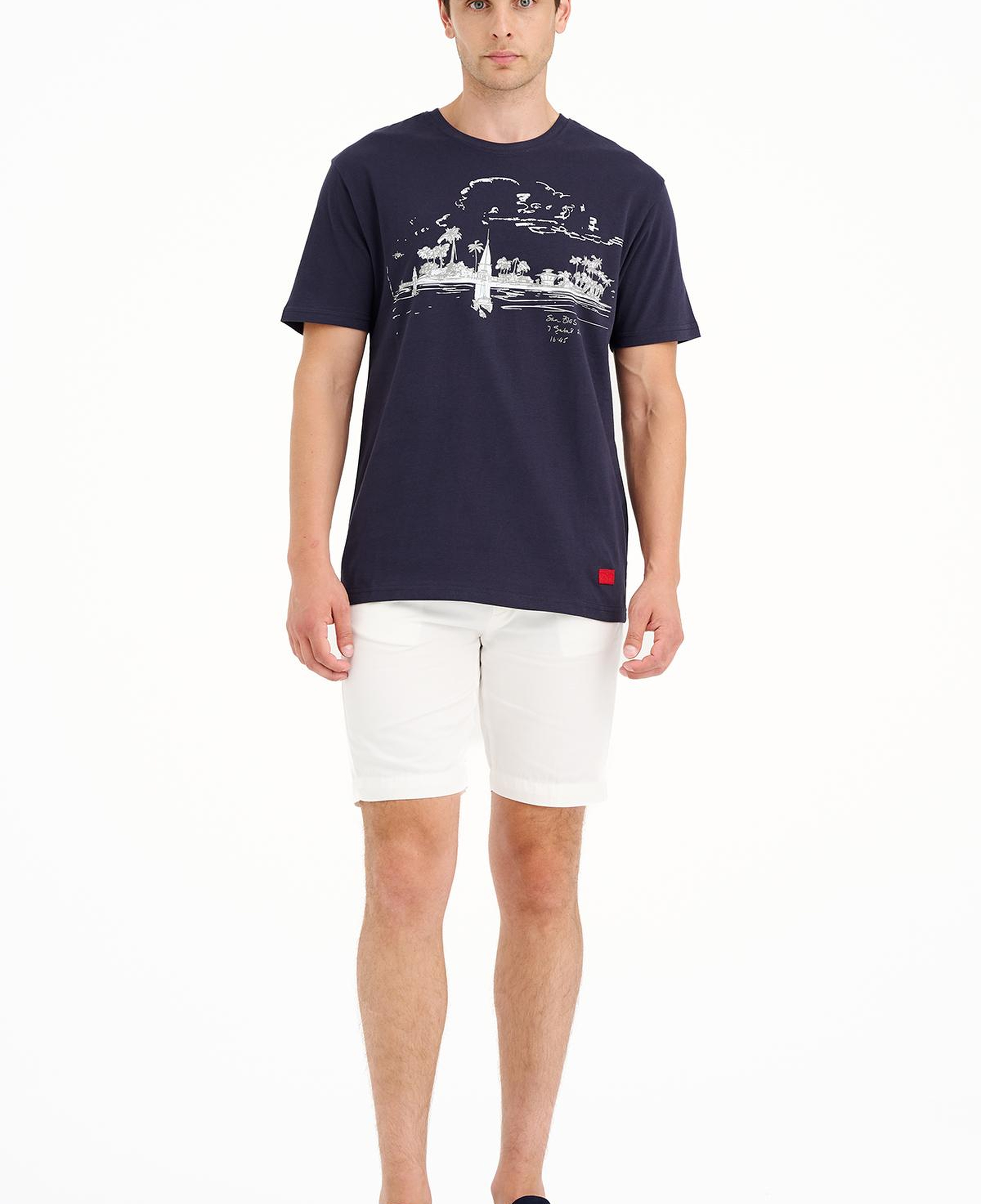 Erkek Lacivert St Blas Baskılı Bisiklet Yaka T-Shirt