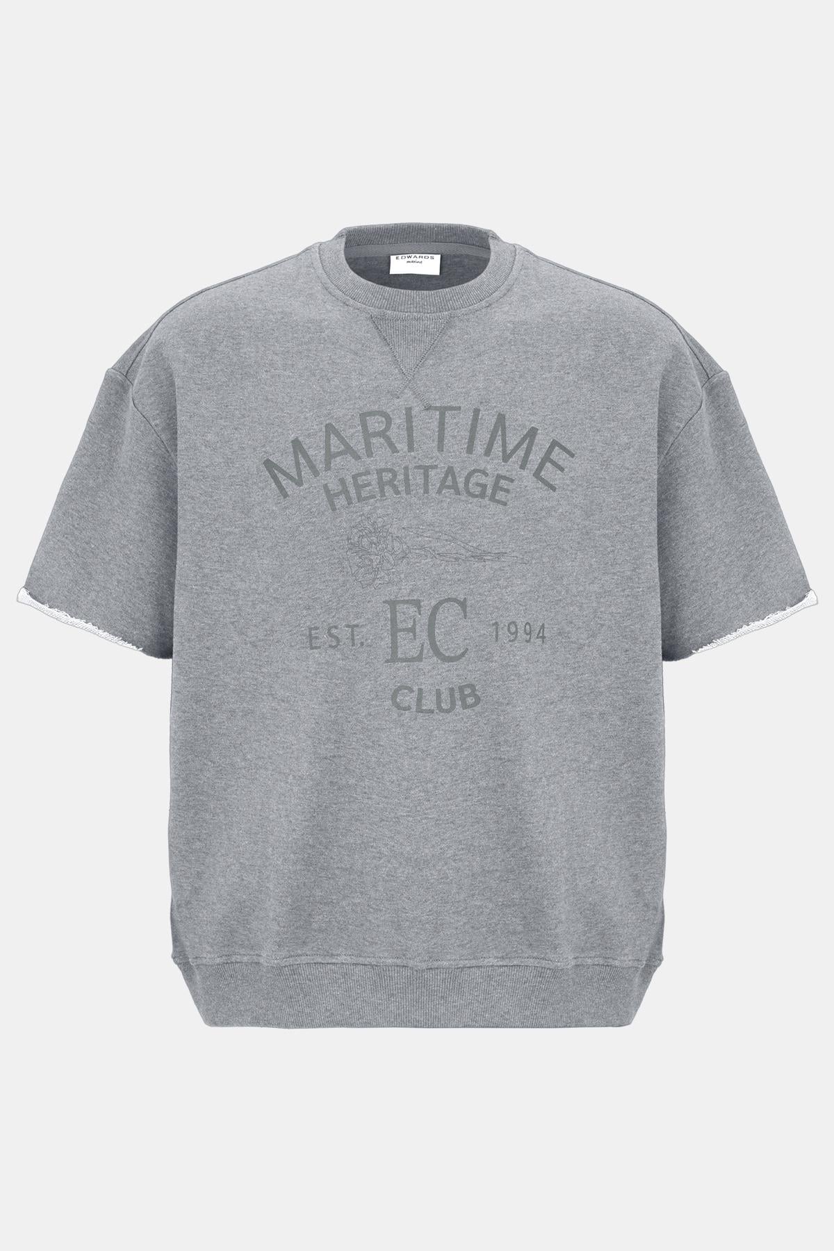 Erkek Gri Örme Kısa Kollu Sweatshirt
