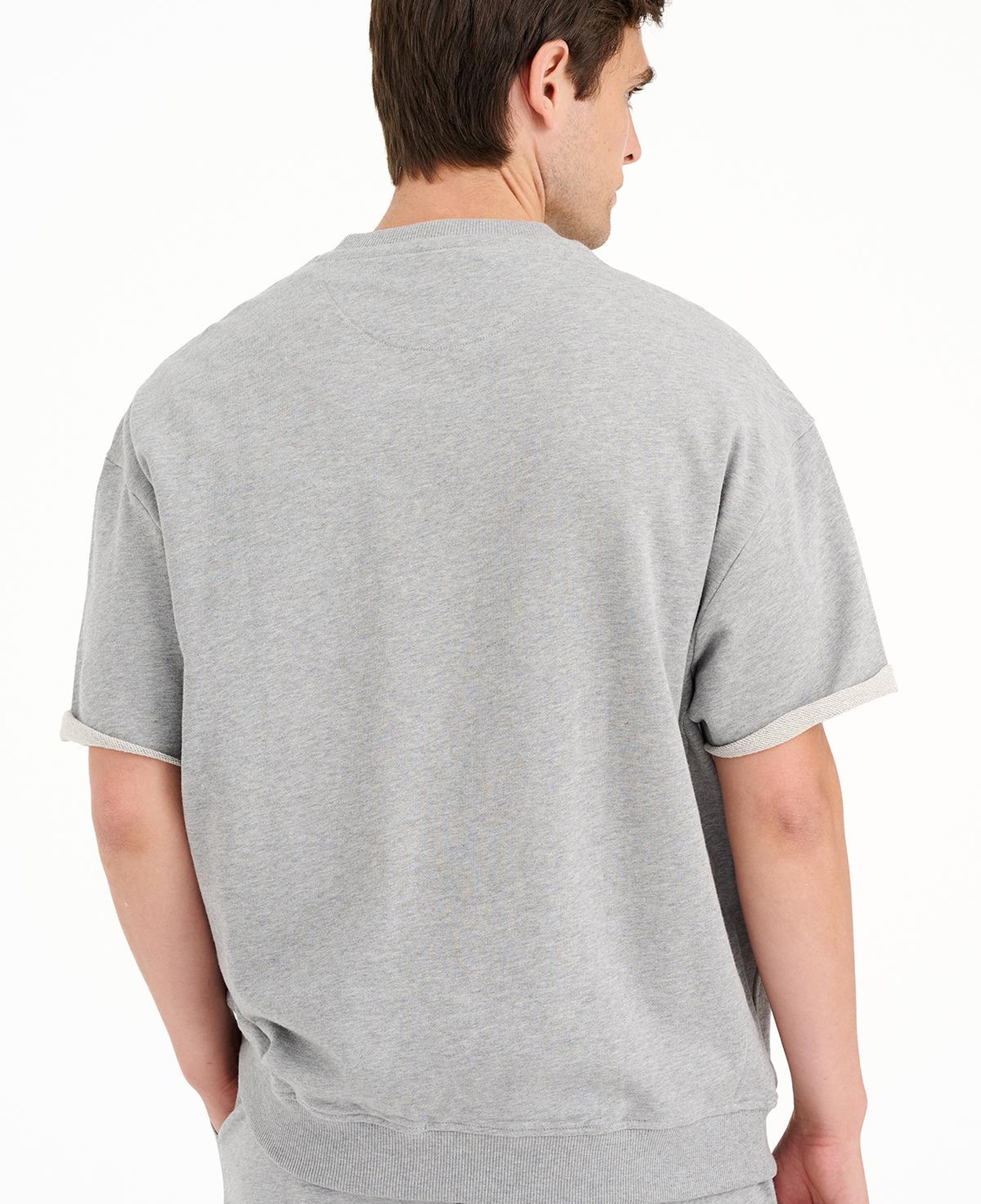 Erkek Gri Örme Kısa Kollu Sweatshirt